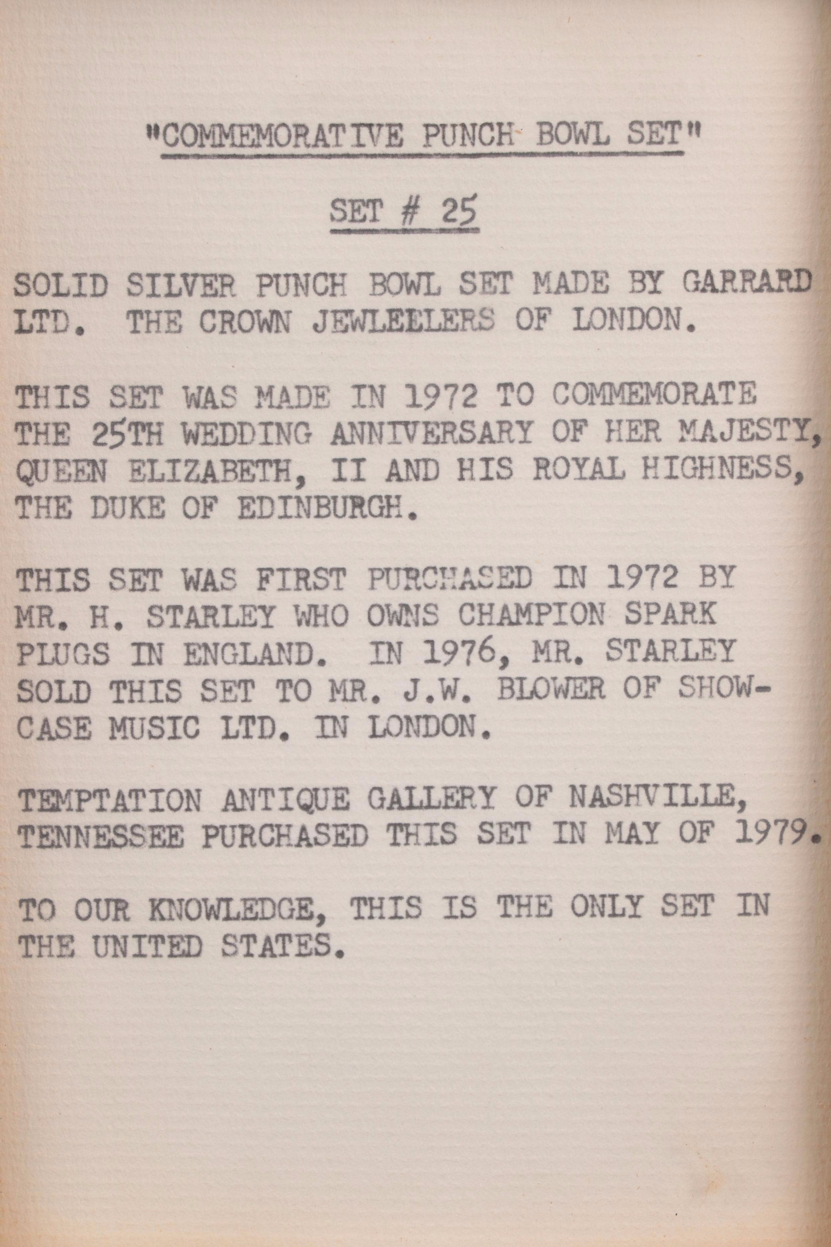 Garrard & Co. Sterling Silver Elizabeth II Wedding Anniversary Punch Set, 1972