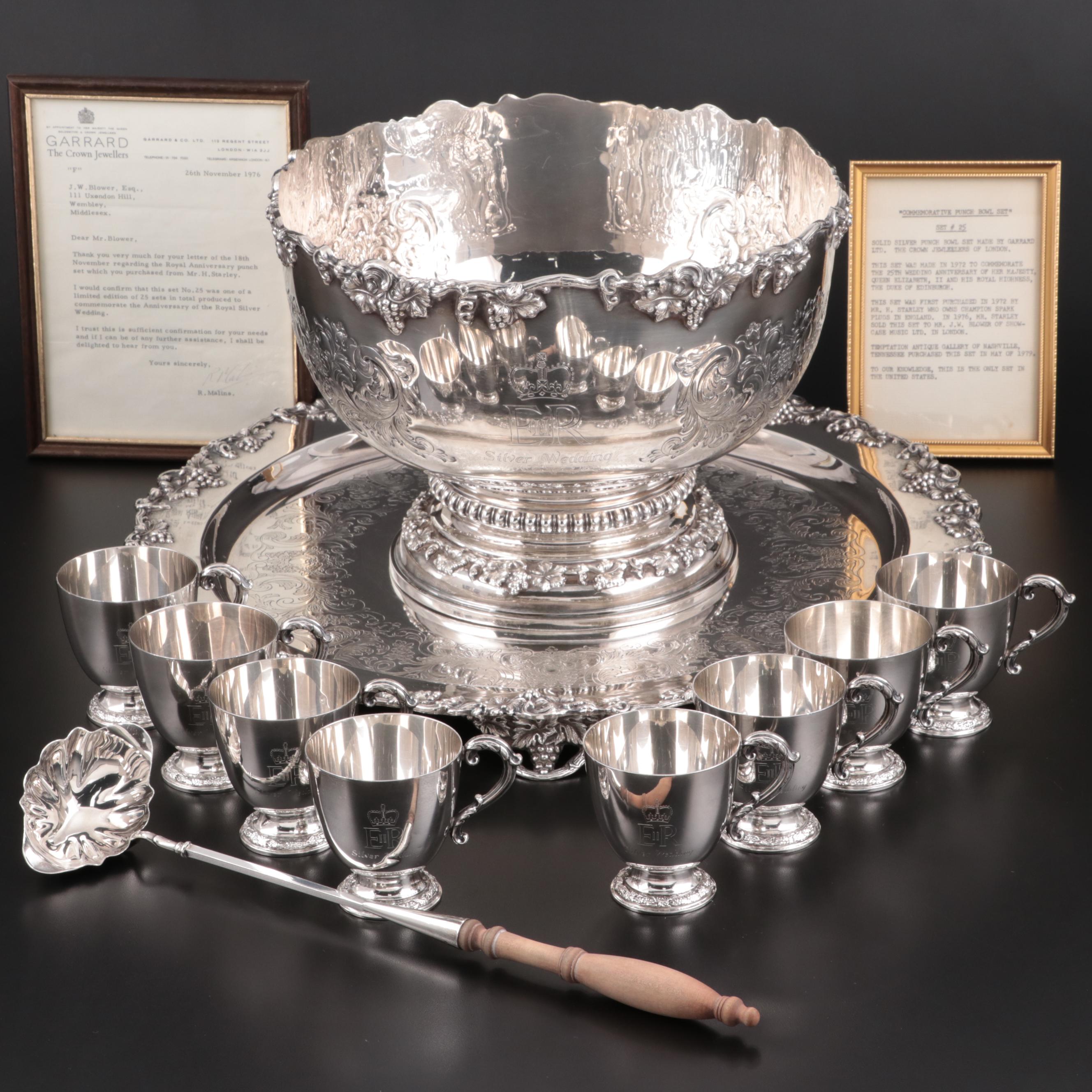 Garrard & Co. Sterling Silver Elizabeth II Wedding Anniversary Punch Set, 1972