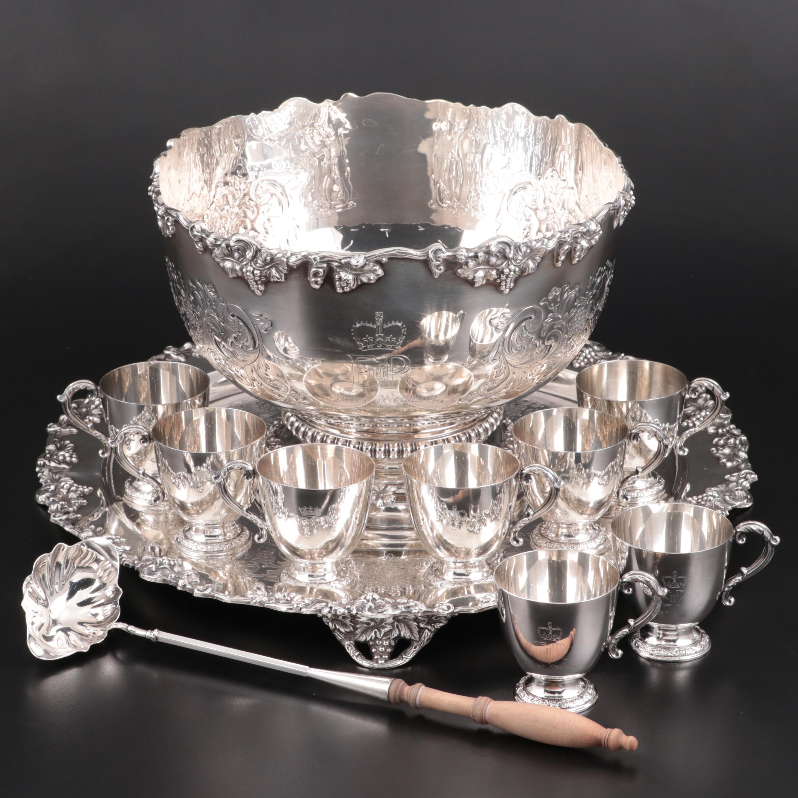 Garrard & Co. Sterling Silver Elizabeth II Wedding Anniversary Punch Set, 1972