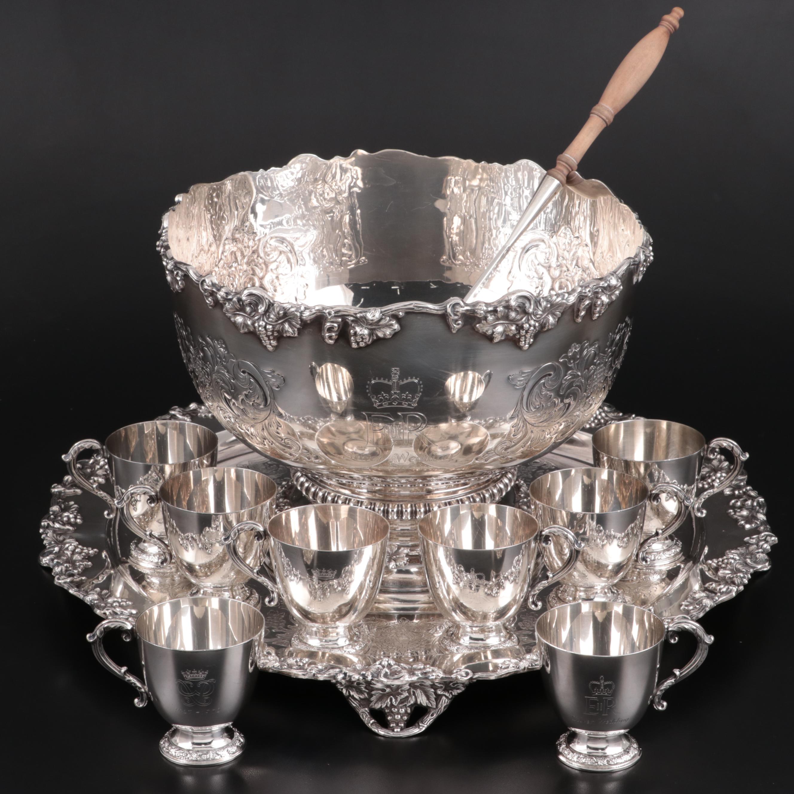 Garrard & Co. Sterling Silver Elizabeth II Wedding Anniversary Punch Set, 1972