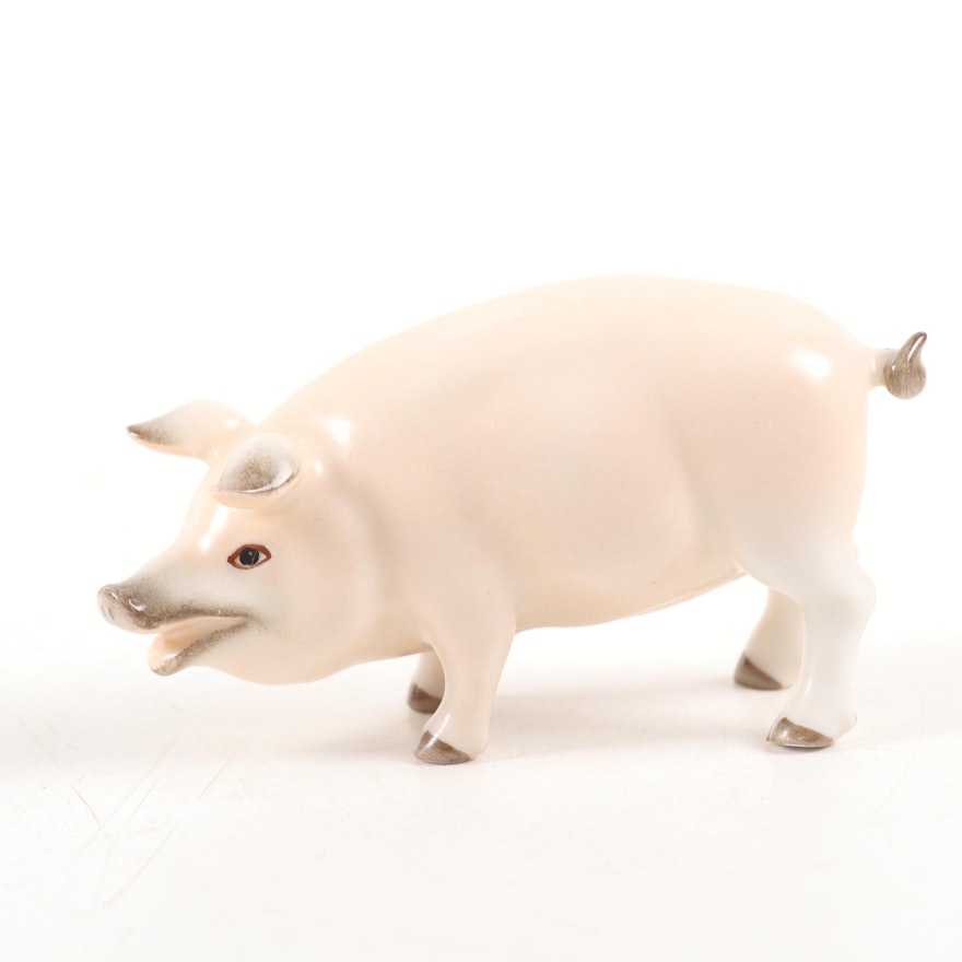 Herend Natural Hand-Painted Porcelain Pig Figurine