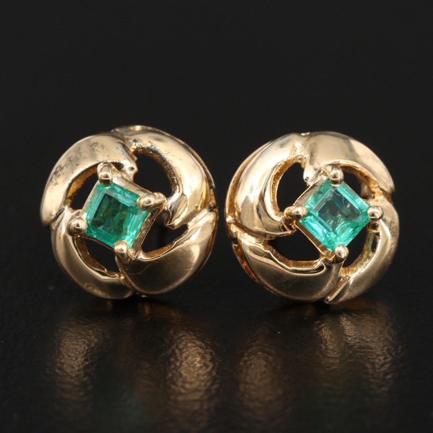 14K Emerald Stud Earrings with Twisting Design