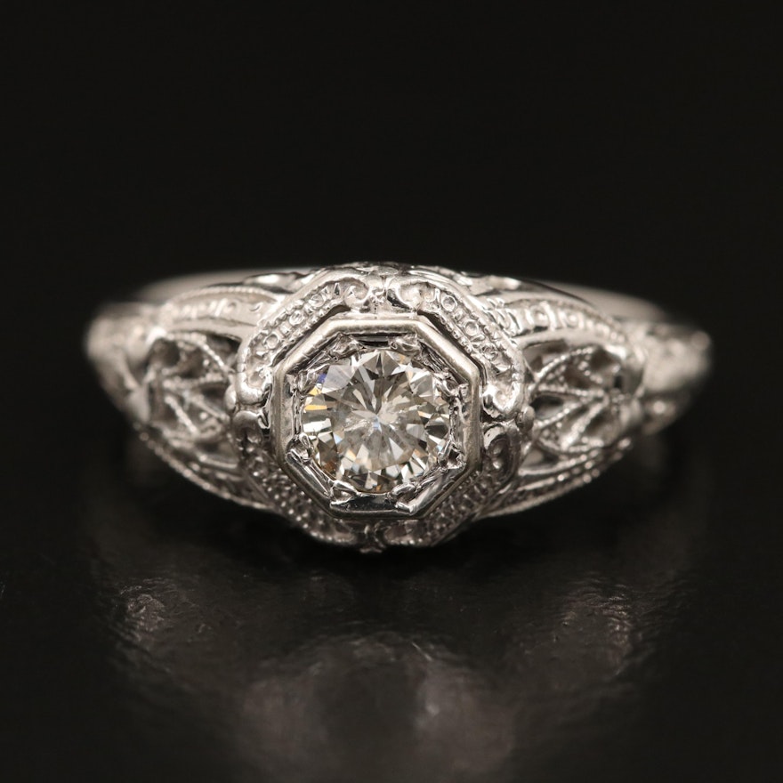 Vintage 14K Diamond Openwork  Ring