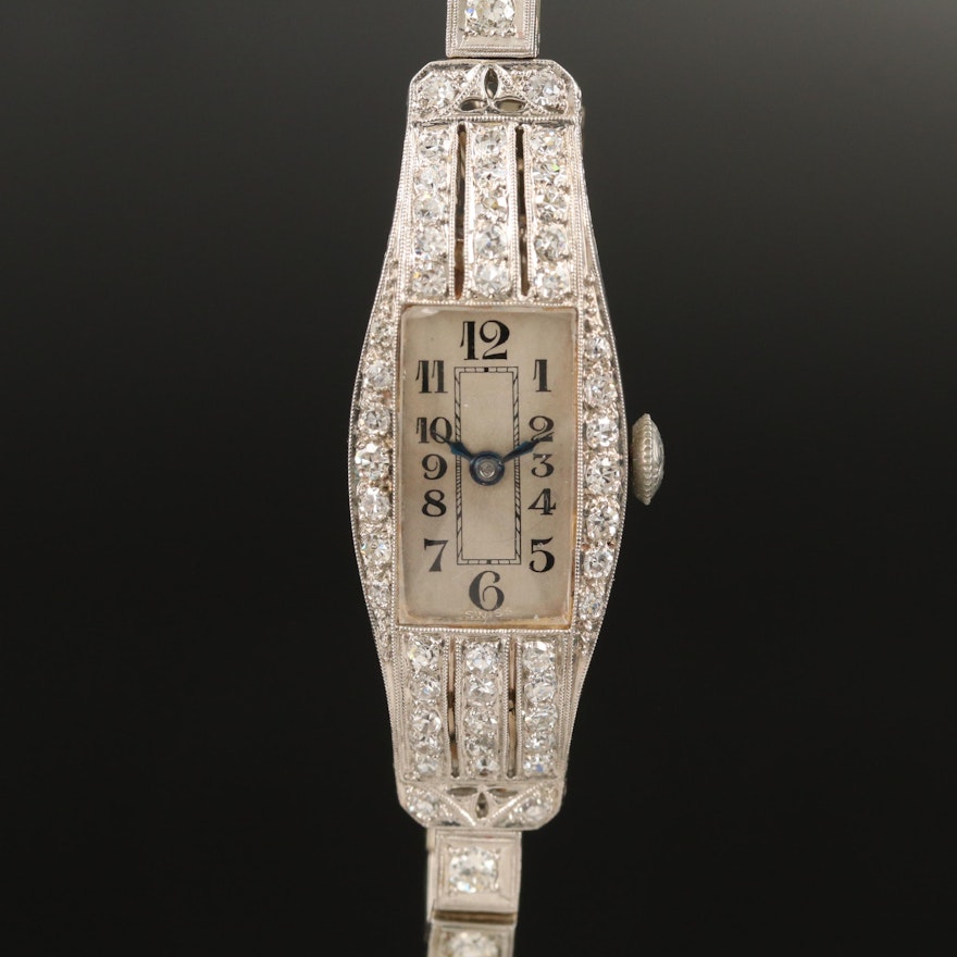 Glycine 18K and Platinum 1.34 CTW Diamond Wristwatch, Vintage