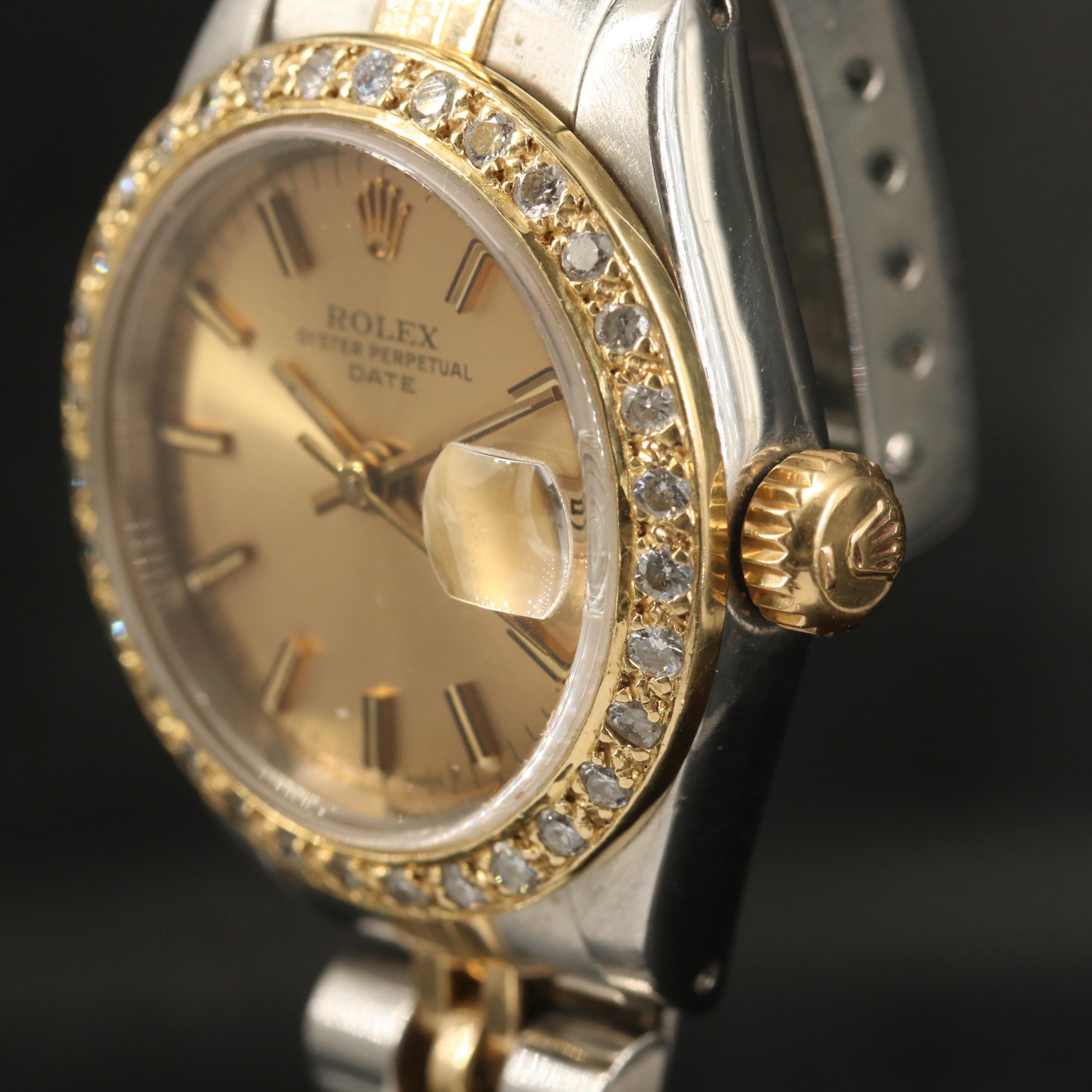 1985 Rolex Date Diamond Bezel 18K Gold and Stainless Steel Automatic Watch