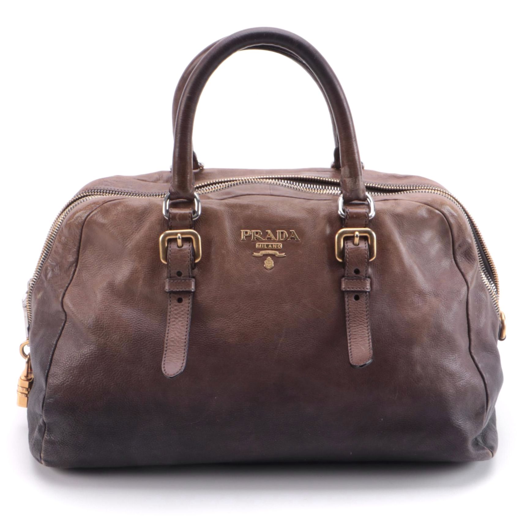 Prada Glacé Zipper Bauletto Bag BL0471 in Ardesia/Fumo Ombré Leather