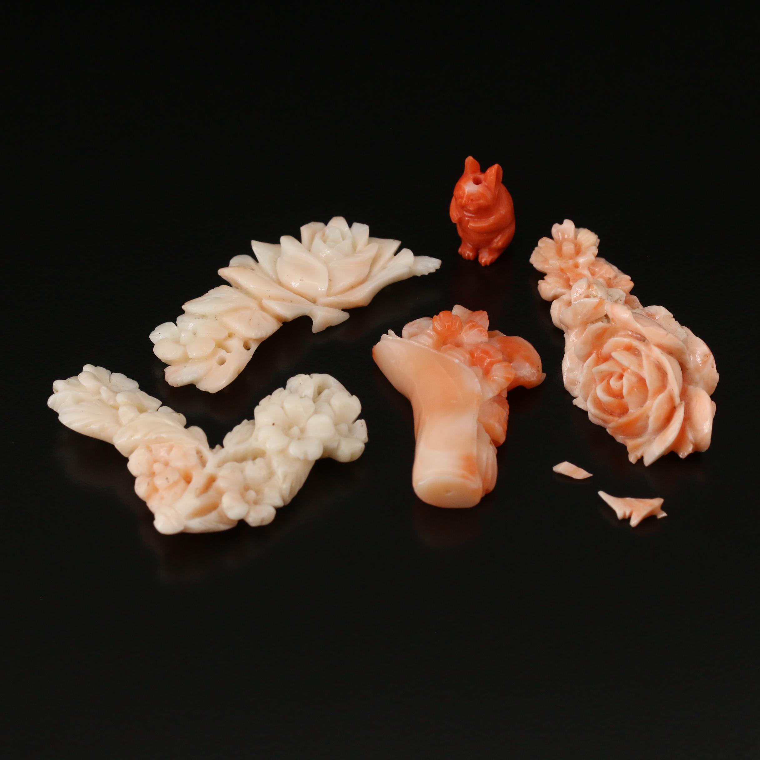Loose Coral Floral and Animal Carvings