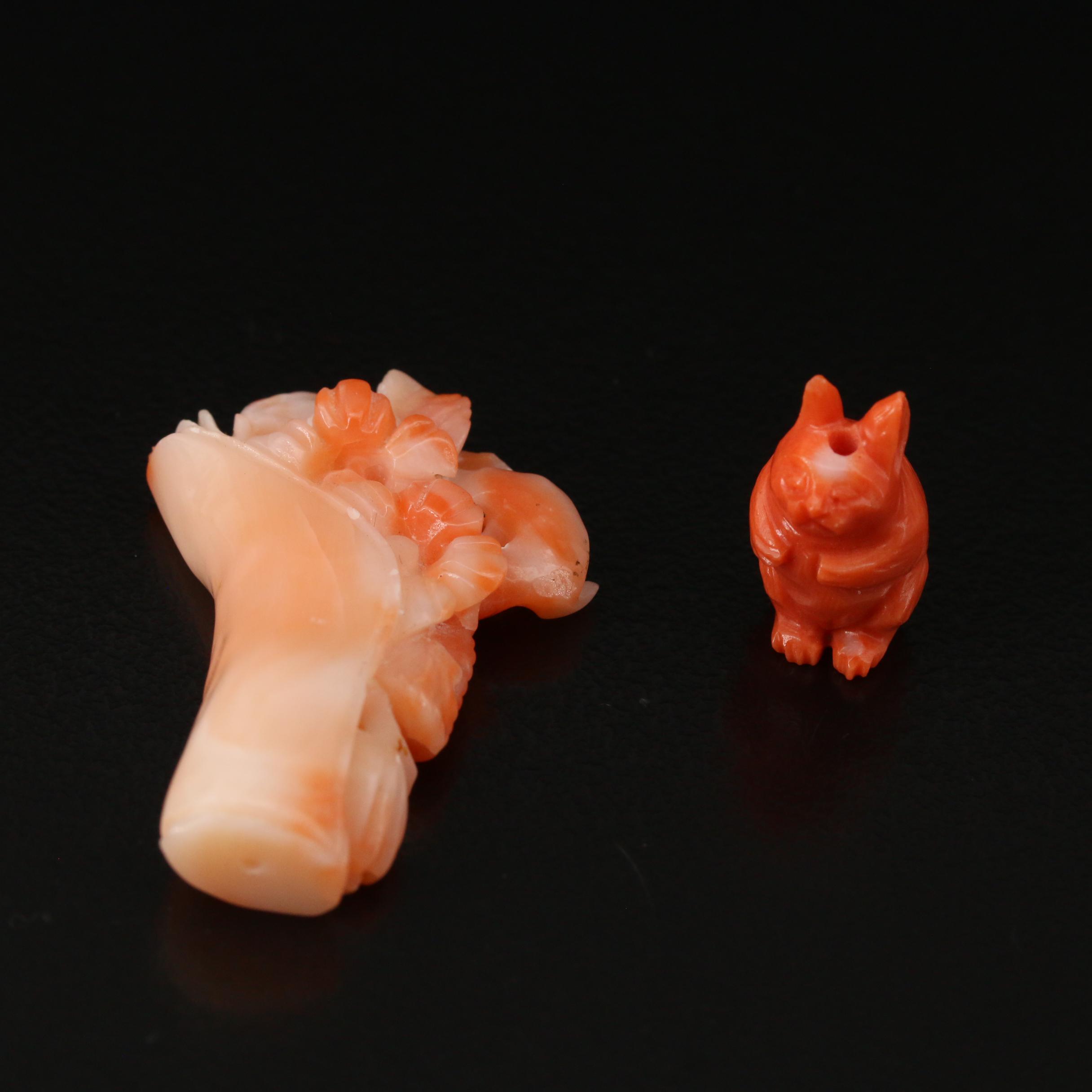 Loose Coral Floral and Animal Carvings