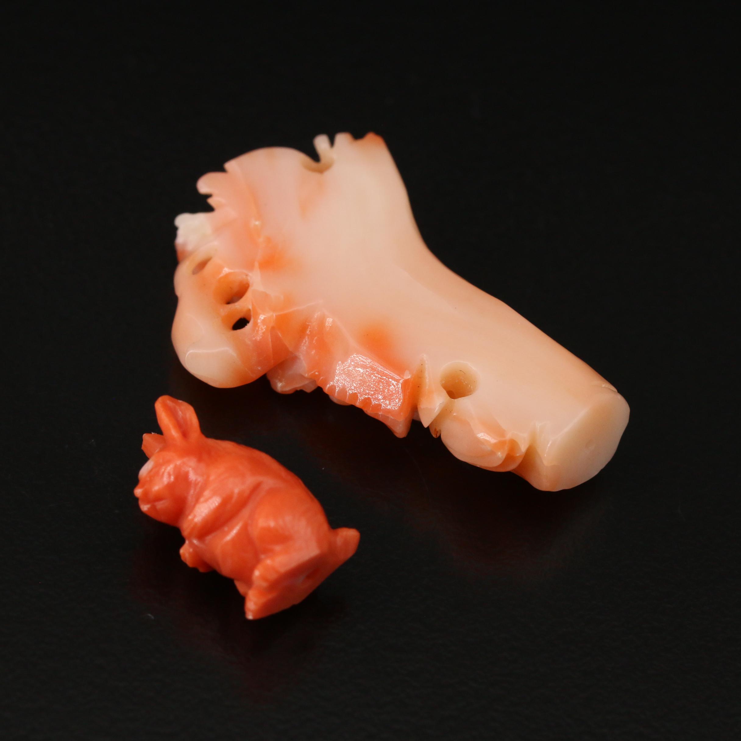 Loose Coral Floral and Animal Carvings