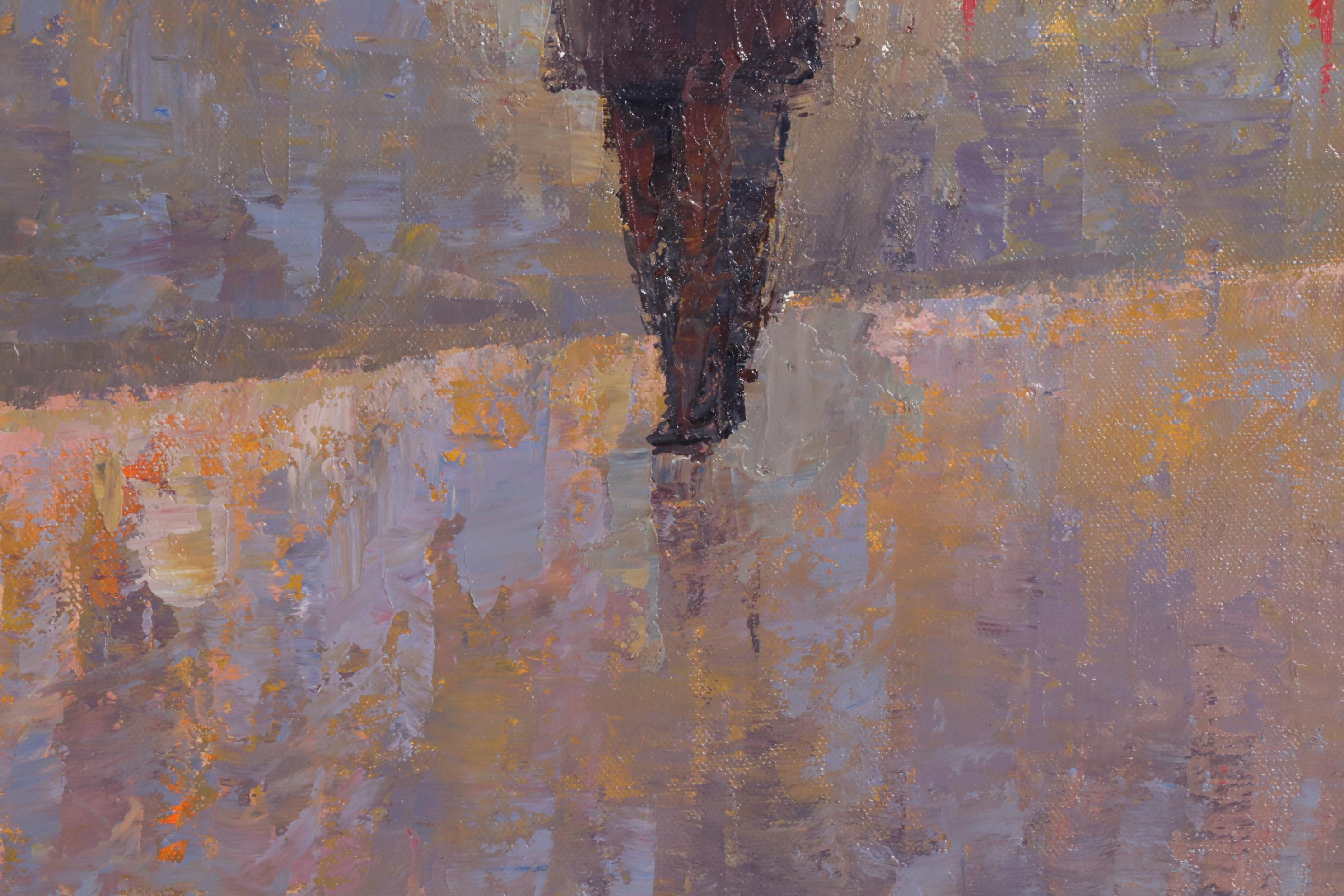 Sang Choi Impressionist Oil Painting of City Street in Rain