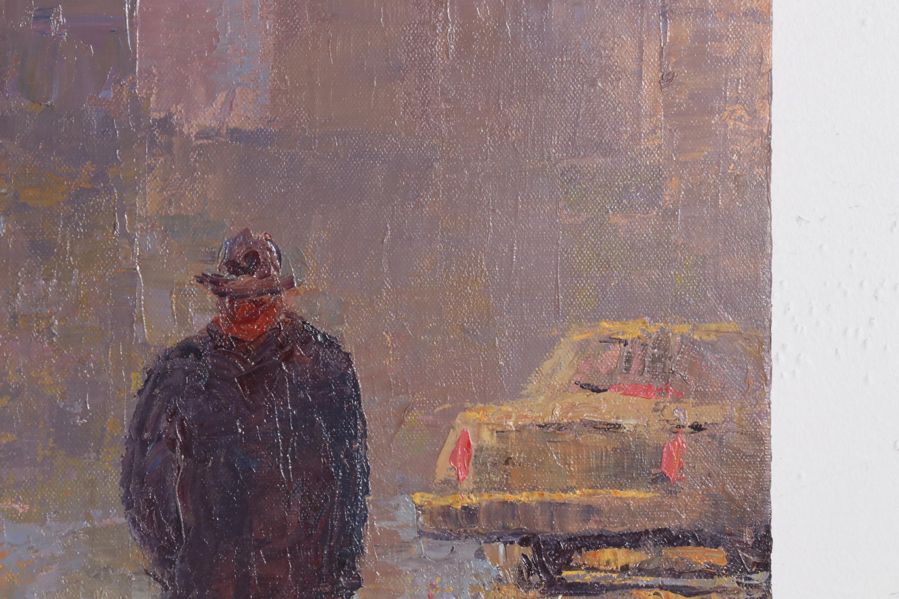 Sang Choi Impressionist Oil Painting of City Street in Rain