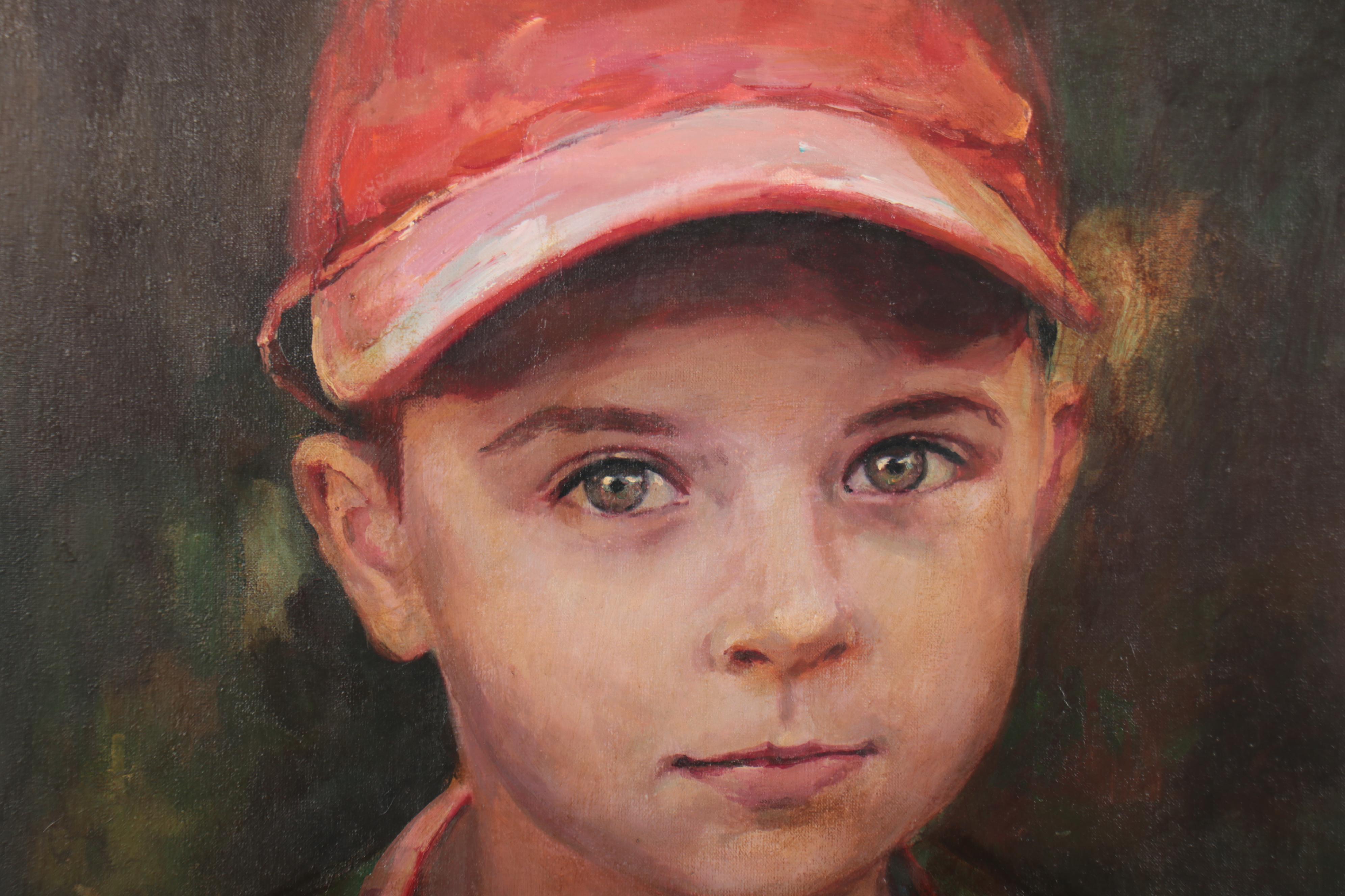 Adam Deda Realist Portrait Oil Painting "Boy in a Red Cap," 2001