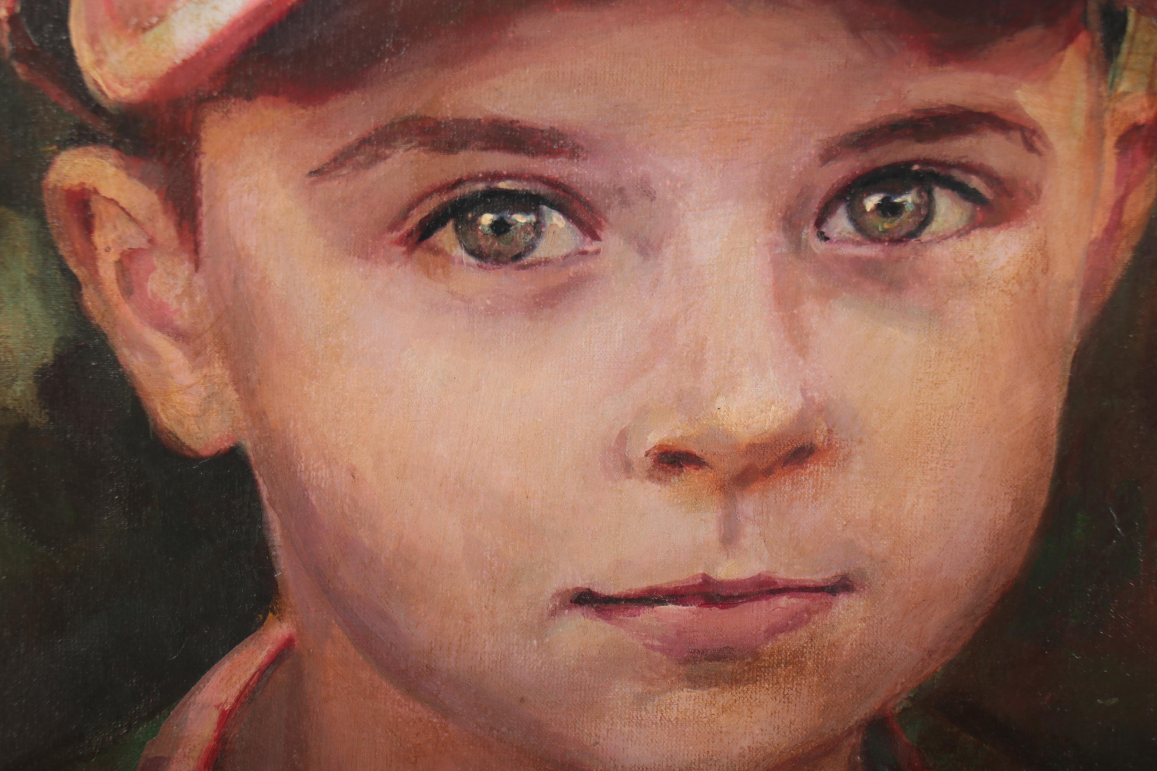 Adam Deda Realist Portrait Oil Painting "Boy in a Red Cap," 2001