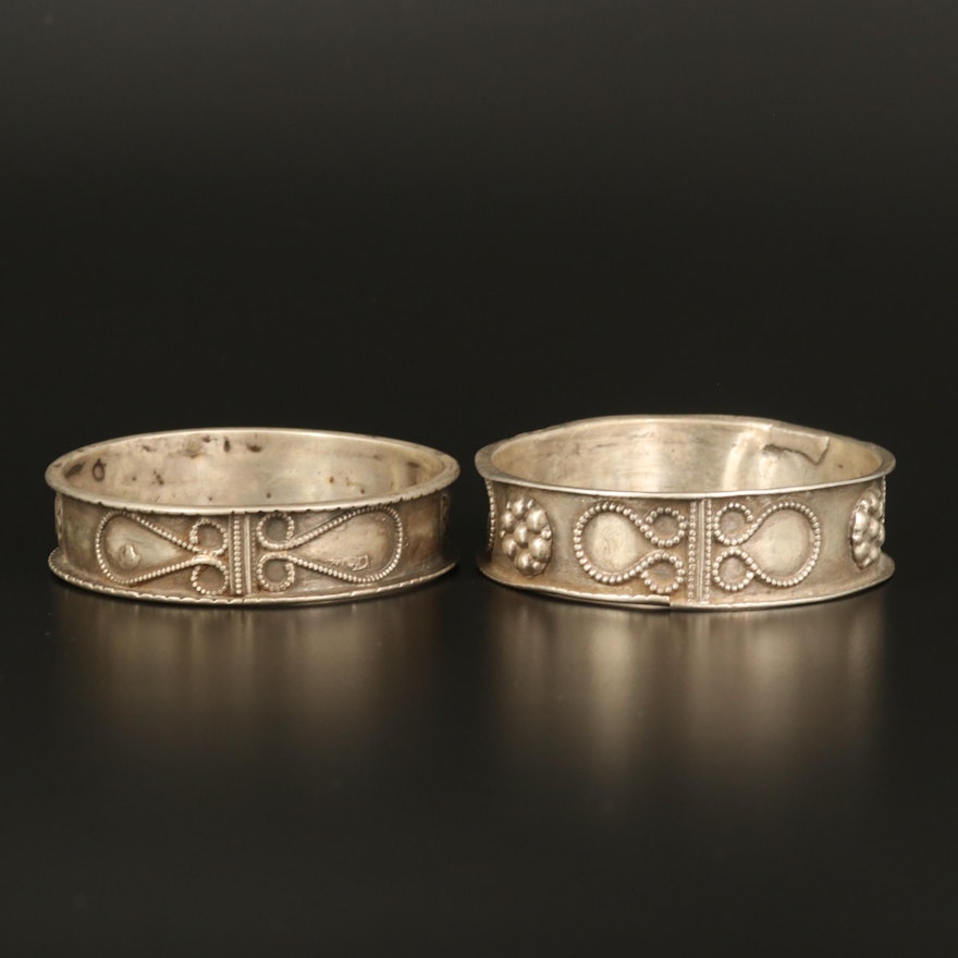 Vintage Mughal Indian Sterling and 800 Silver Tribal Bangles