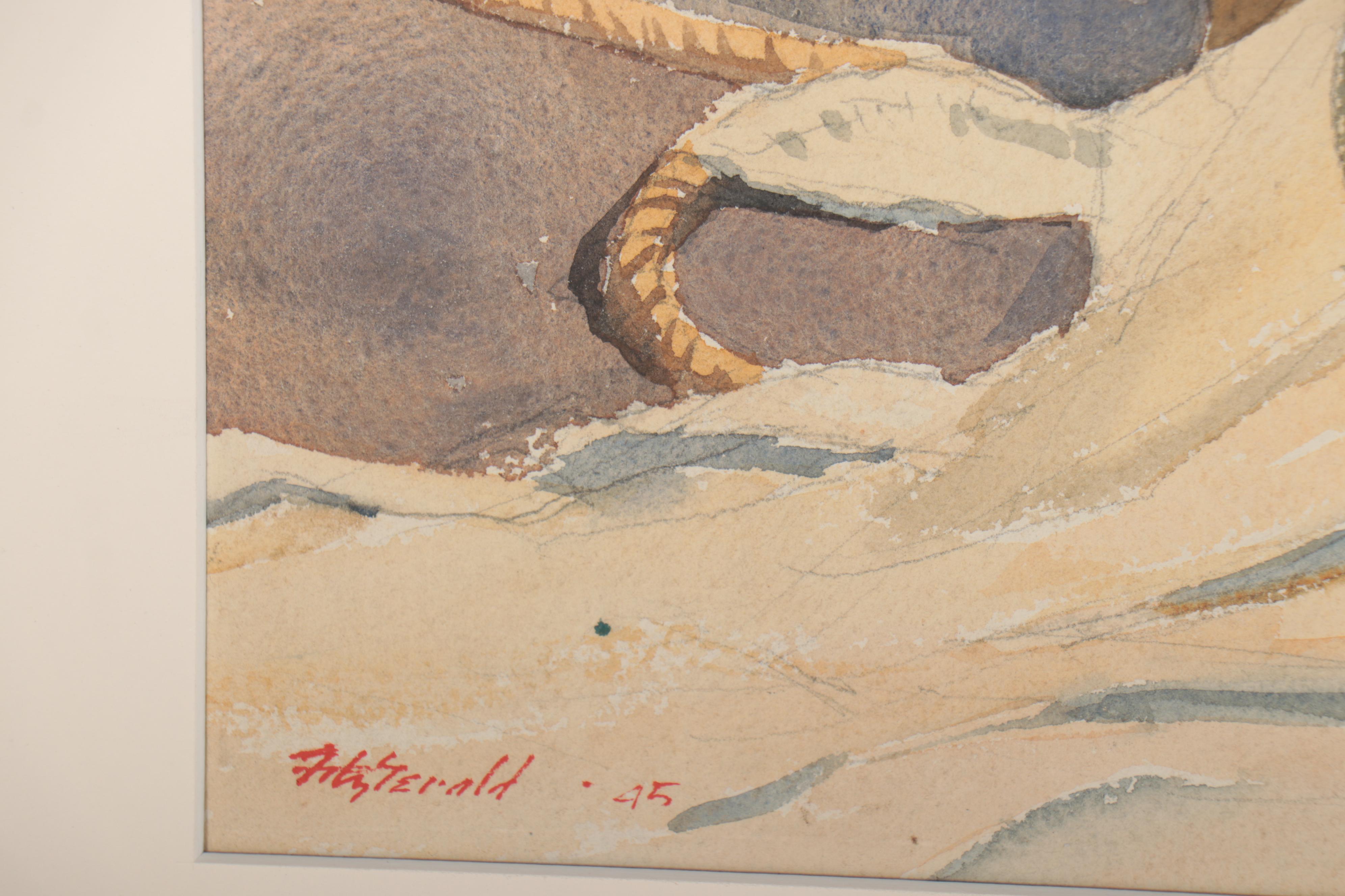 Edmond J. Fitzgerald Watercolor Painting "Board Ship WWII," 1945