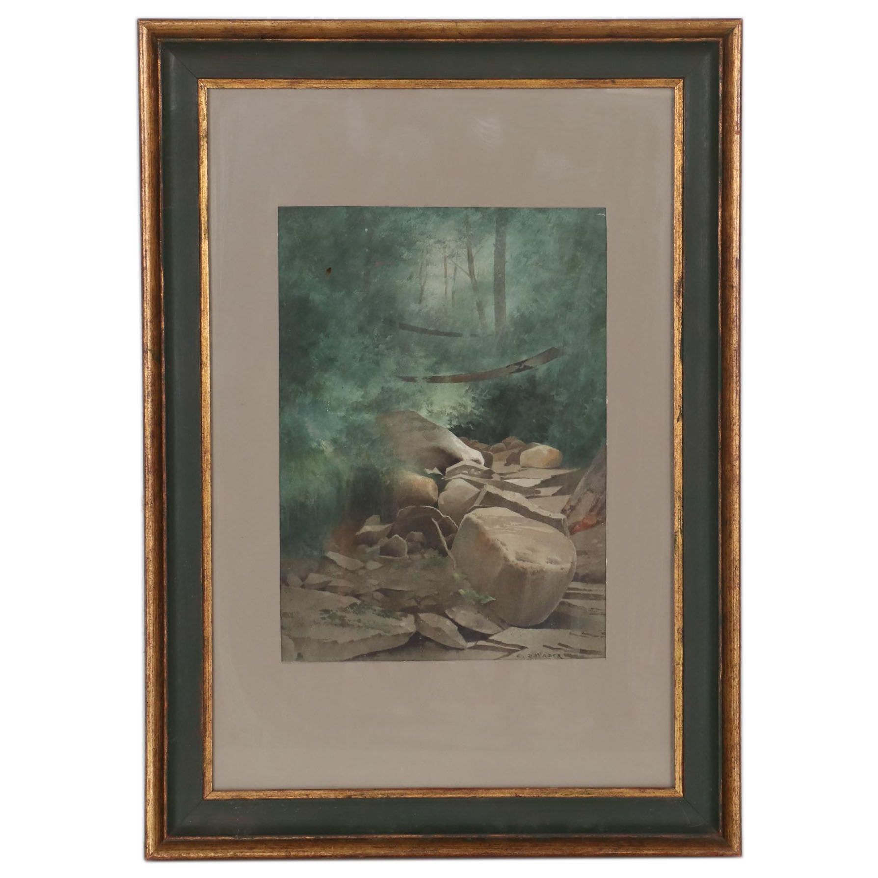 Charles Dickens Wader Landscape Watercolor Painting of Rock Formations