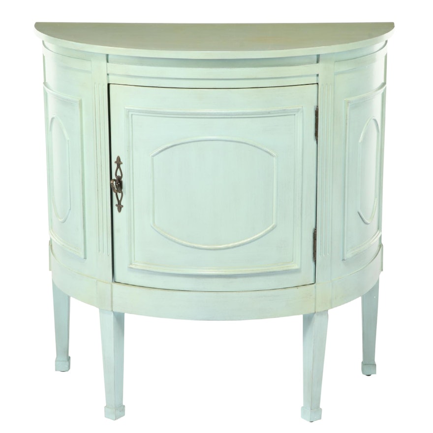 Distressed Painted Demilune Console Cabinet, 21st Century