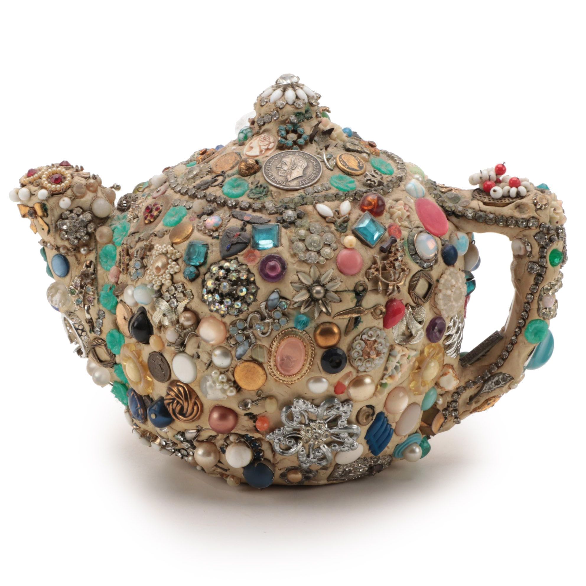 American Folk Art "Memory Jug" Decorative Teapot