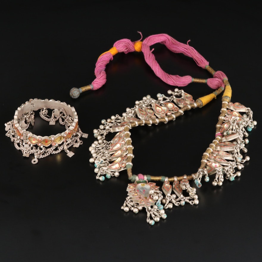 Indian Kundan Meena Jewelry Featuring 800 Silver Necklace