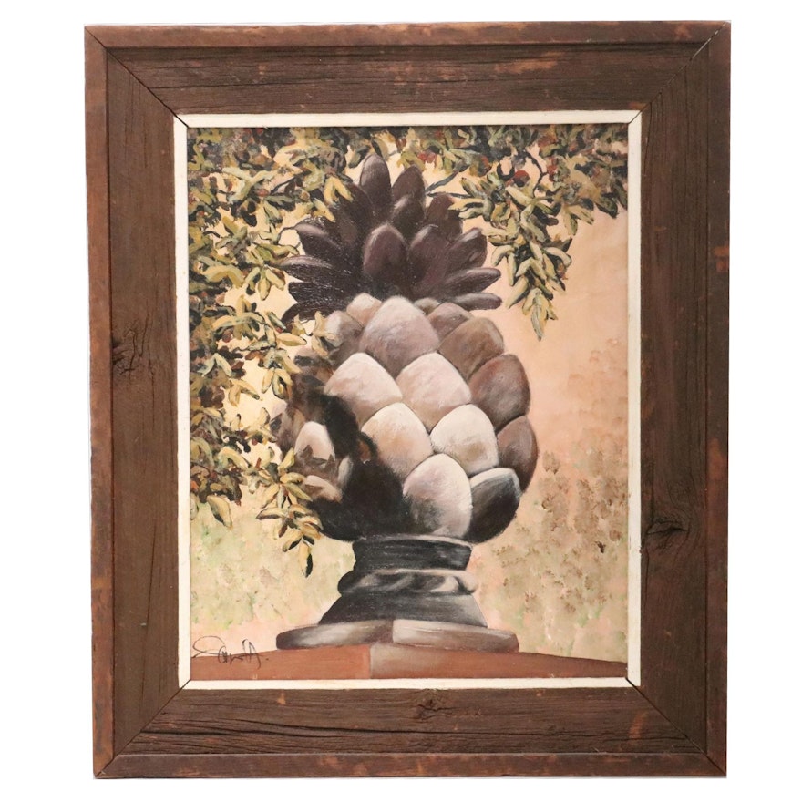 Jim Helbling Oil Painting "Outdoor Ornament Pineapple," 2006