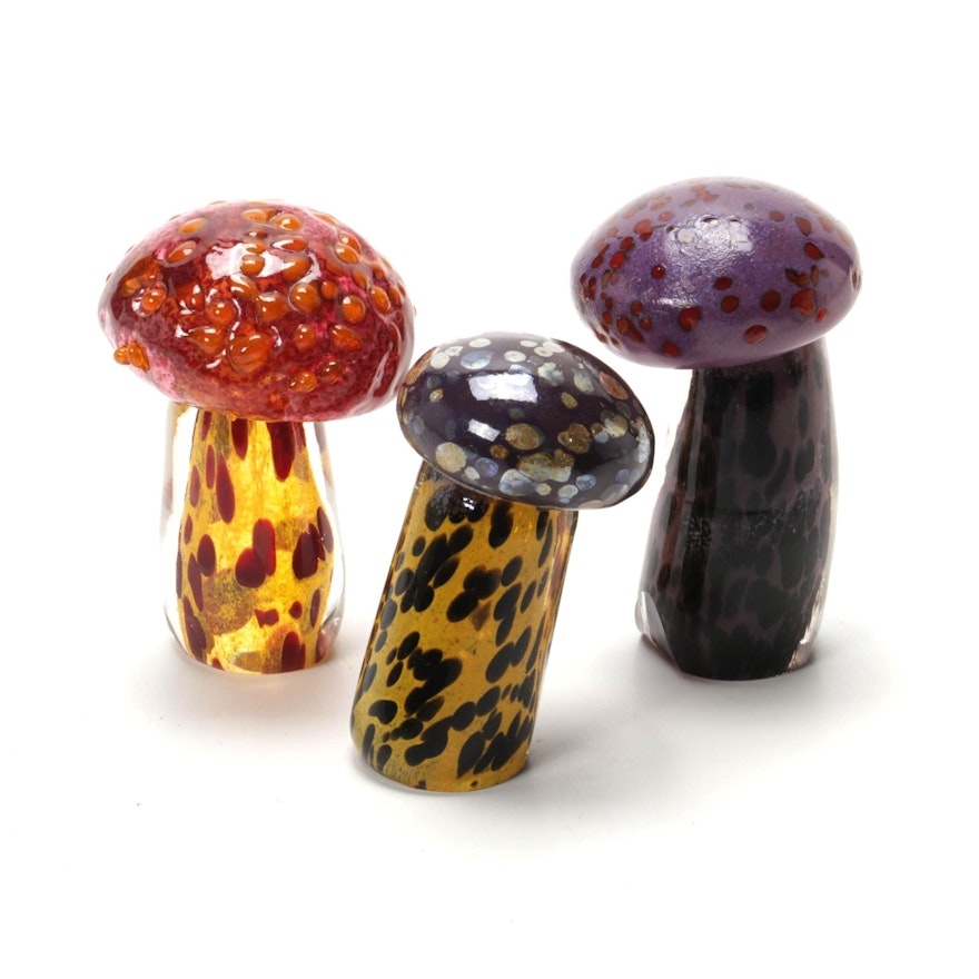 Handmade Glass Mushroom Paperweights