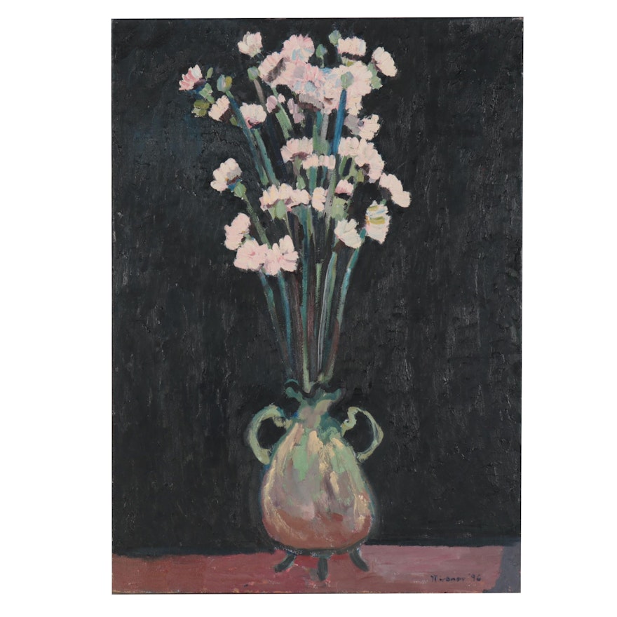 Jerald Mironov Large-Scale Oil Painting of a Floral Still Life, 1996