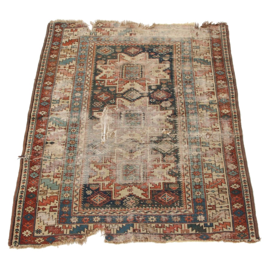 3'8 x 4'6 Hand-Knotted Caucasian Kazak Area Rug, 1880s