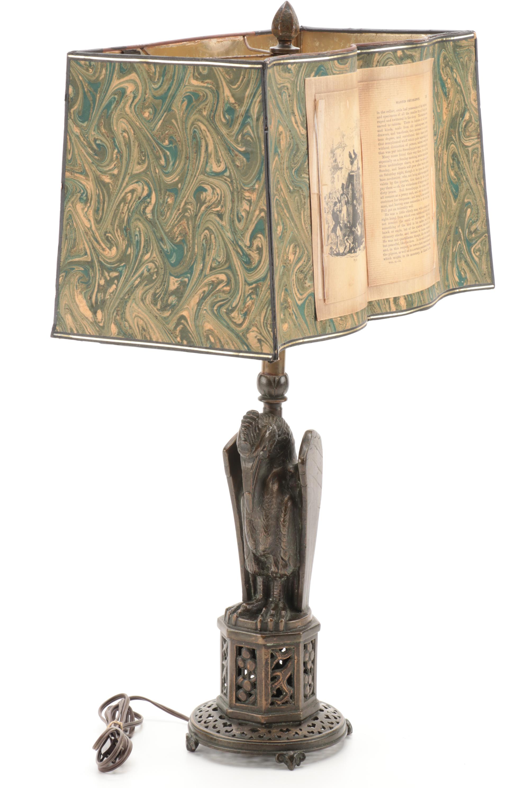 Bronze "Mythological Byrd" after O.B. Bach Figurine Table Lamp, Early/Mid 20th C