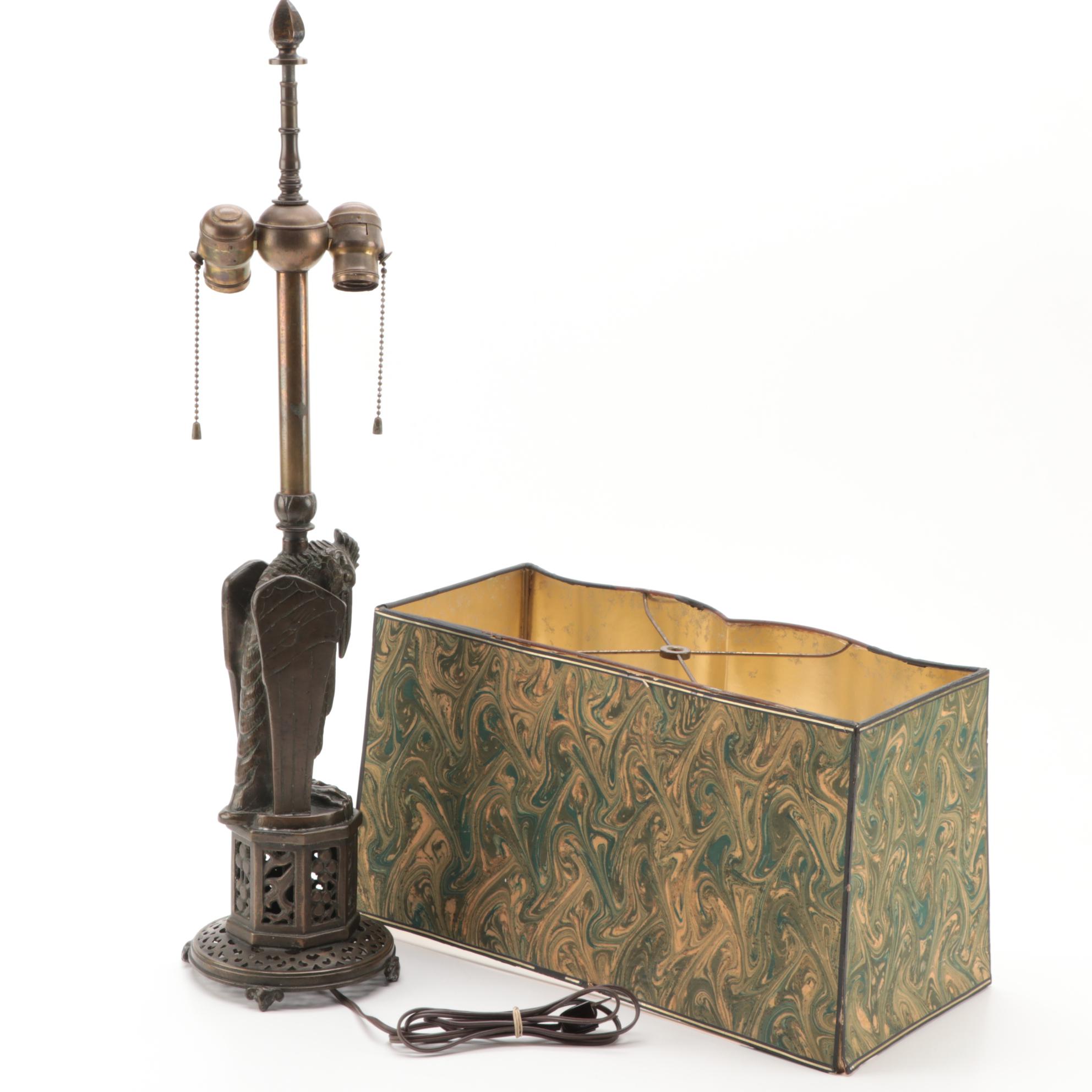 Bronze "Mythological Byrd" after O.B. Bach Figurine Table Lamp, Early/Mid 20th C