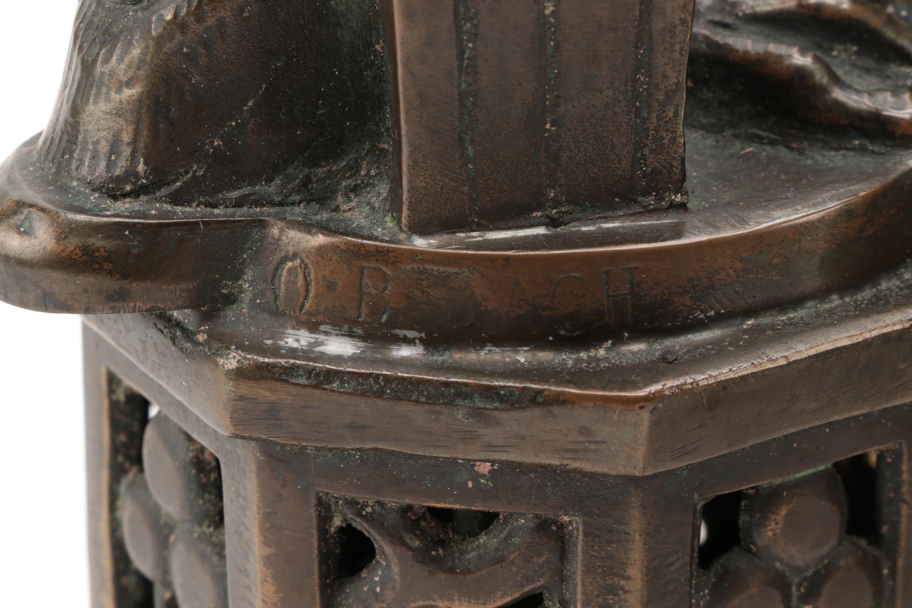 Bronze "Mythological Byrd" after O.B. Bach Figurine Table Lamp, Early/Mid 20th C