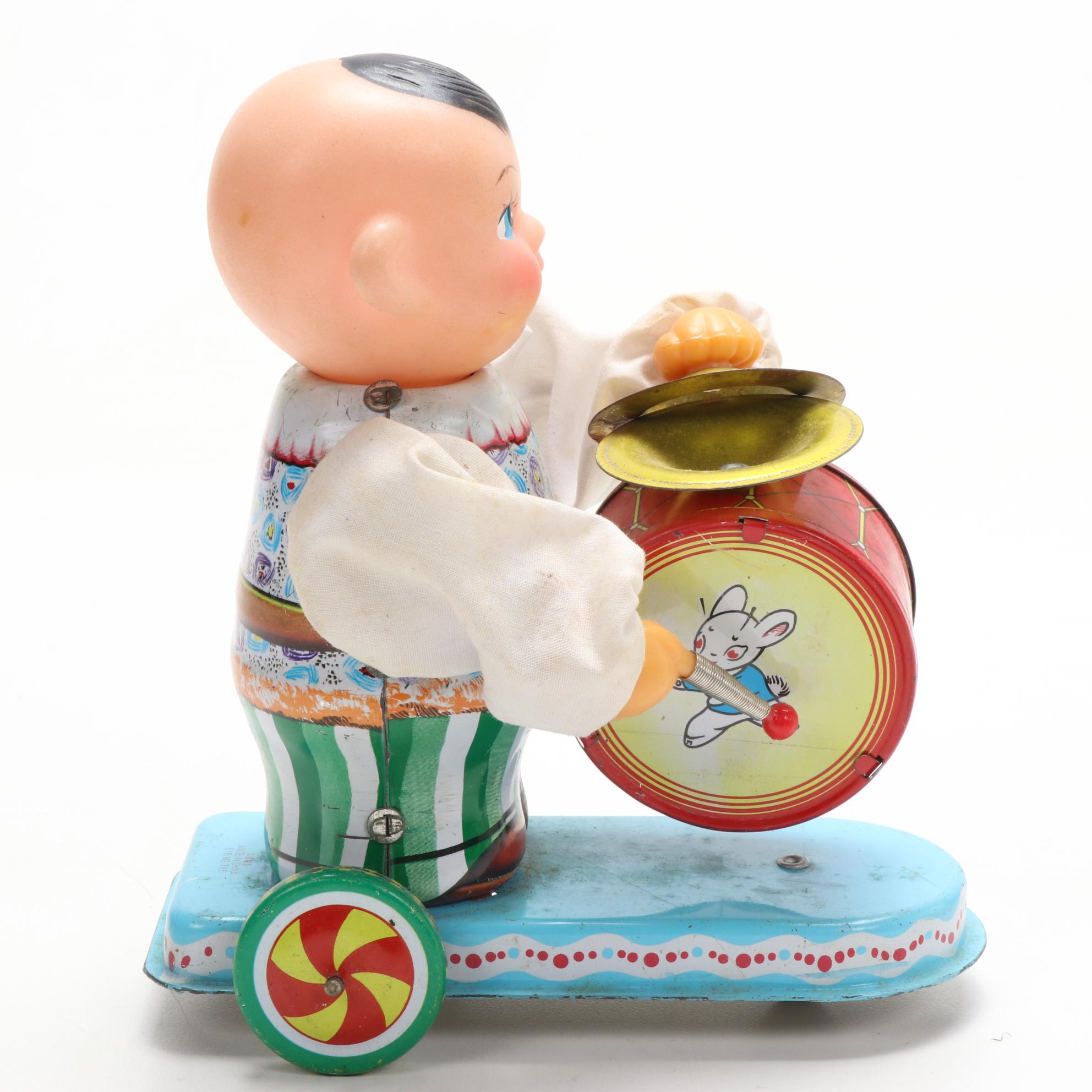 Clockwork "Child Beating Drum" Tin Litho Wind-up Toy