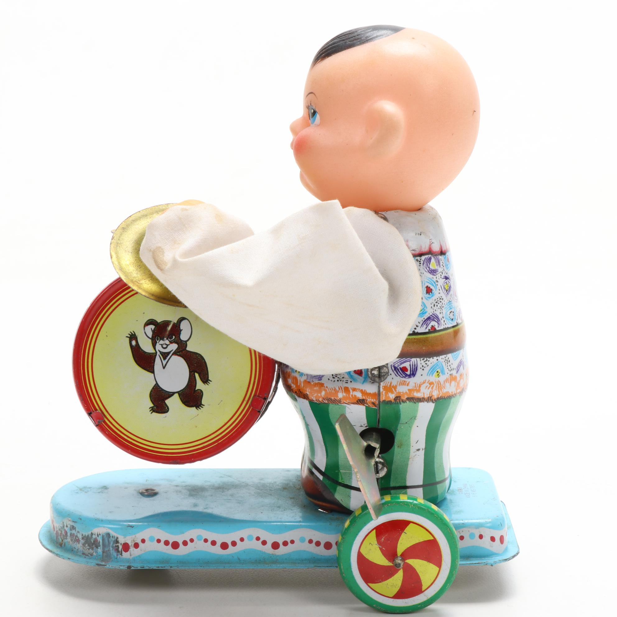 Clockwork "Child Beating Drum" Tin Litho Wind-up Toy