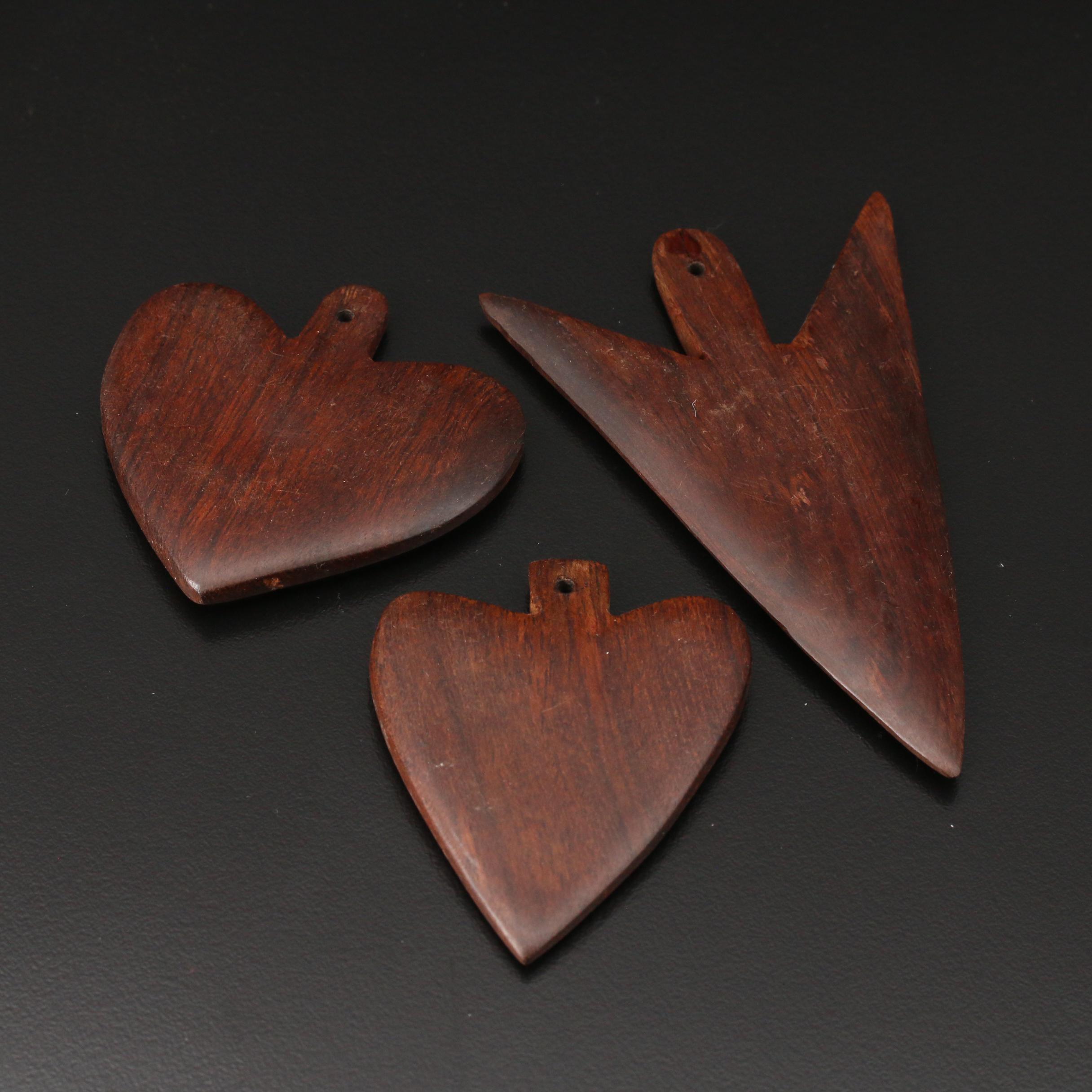 Loose Wooden Pendants, Slides and Beads Including Turquoise Accents