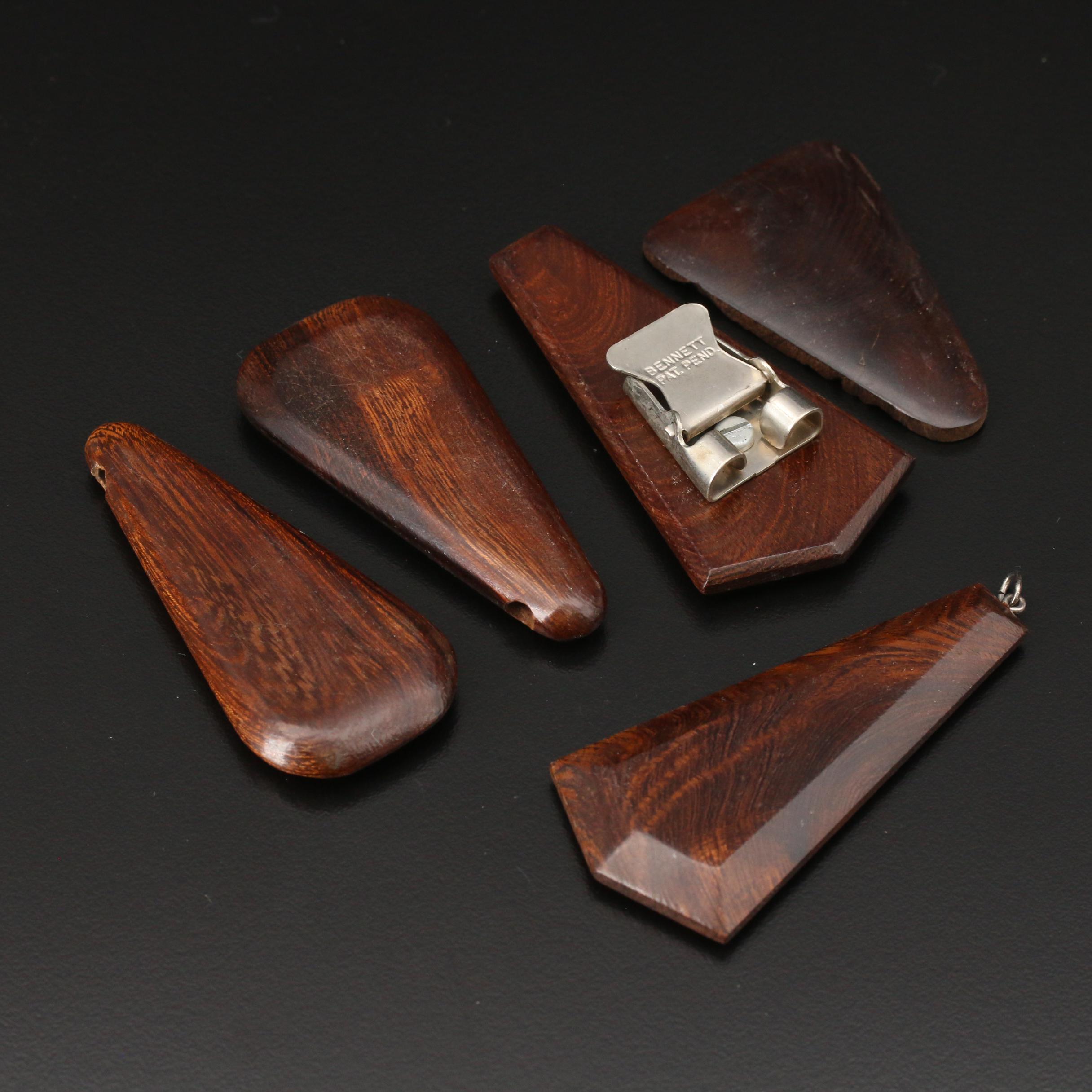 Loose Wooden Pendants, Slides and Beads Including Turquoise Accents