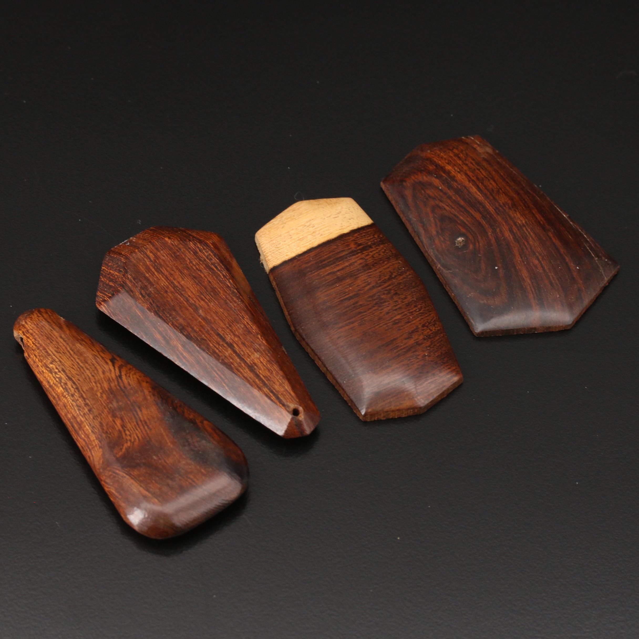 Loose Wooden Pendants, Slides and Beads Including Turquoise Accents