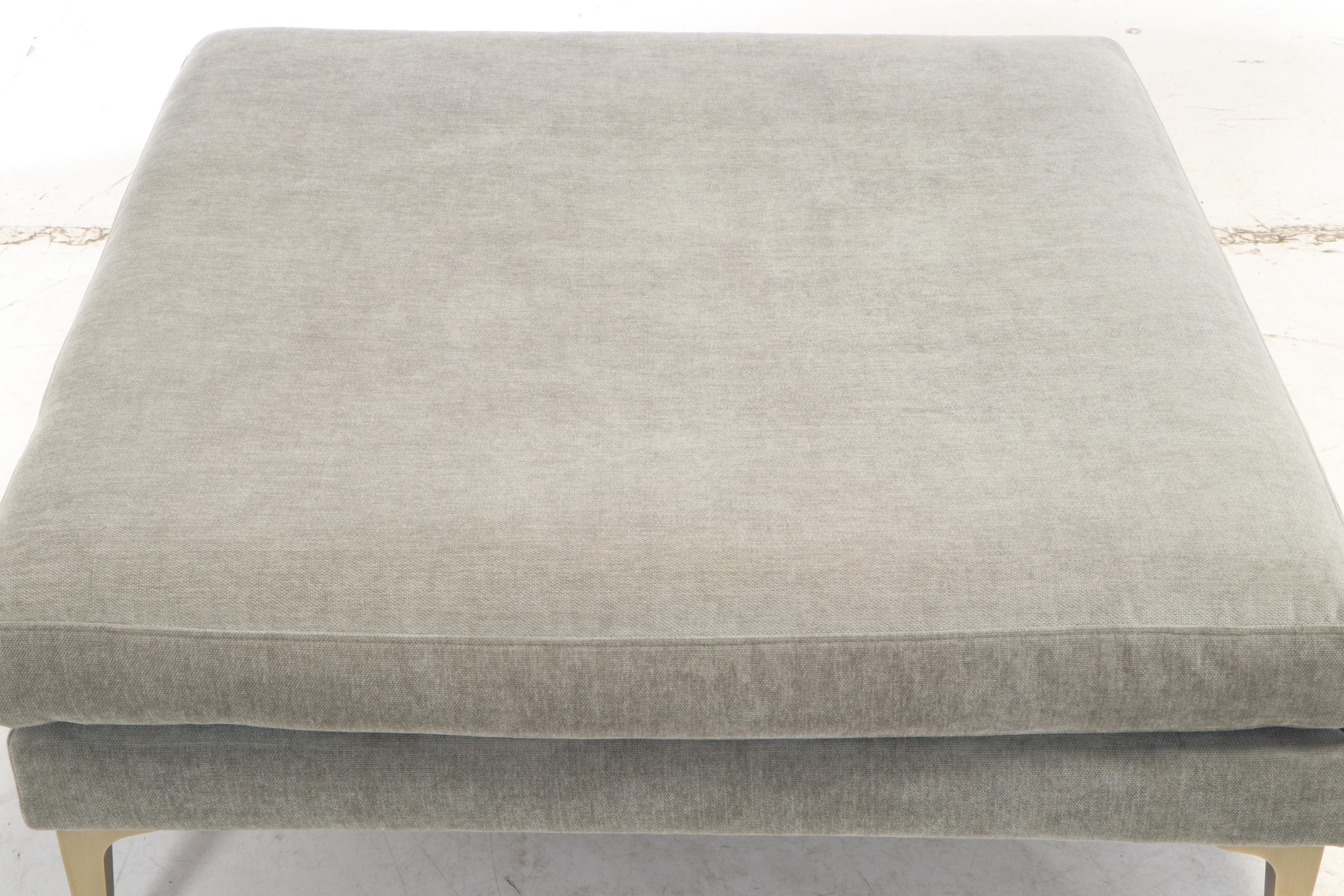 West Elm "Andes" Modern Upholstered Ottoman in Mineral Grey Distressed Velvet