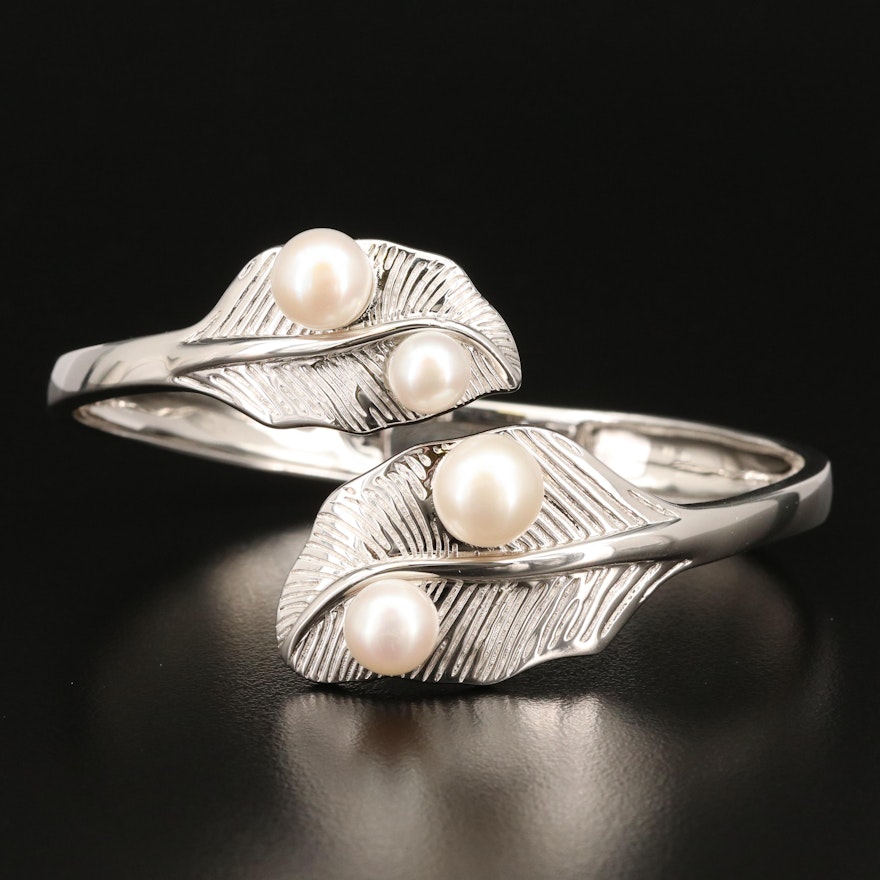 Sterling Pearl Foliate Bypass Bangle