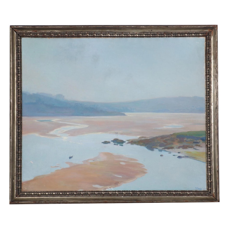 Francisco Llorens Y Diaz Oil Painting "Marismas Galicia," Early 20th Century