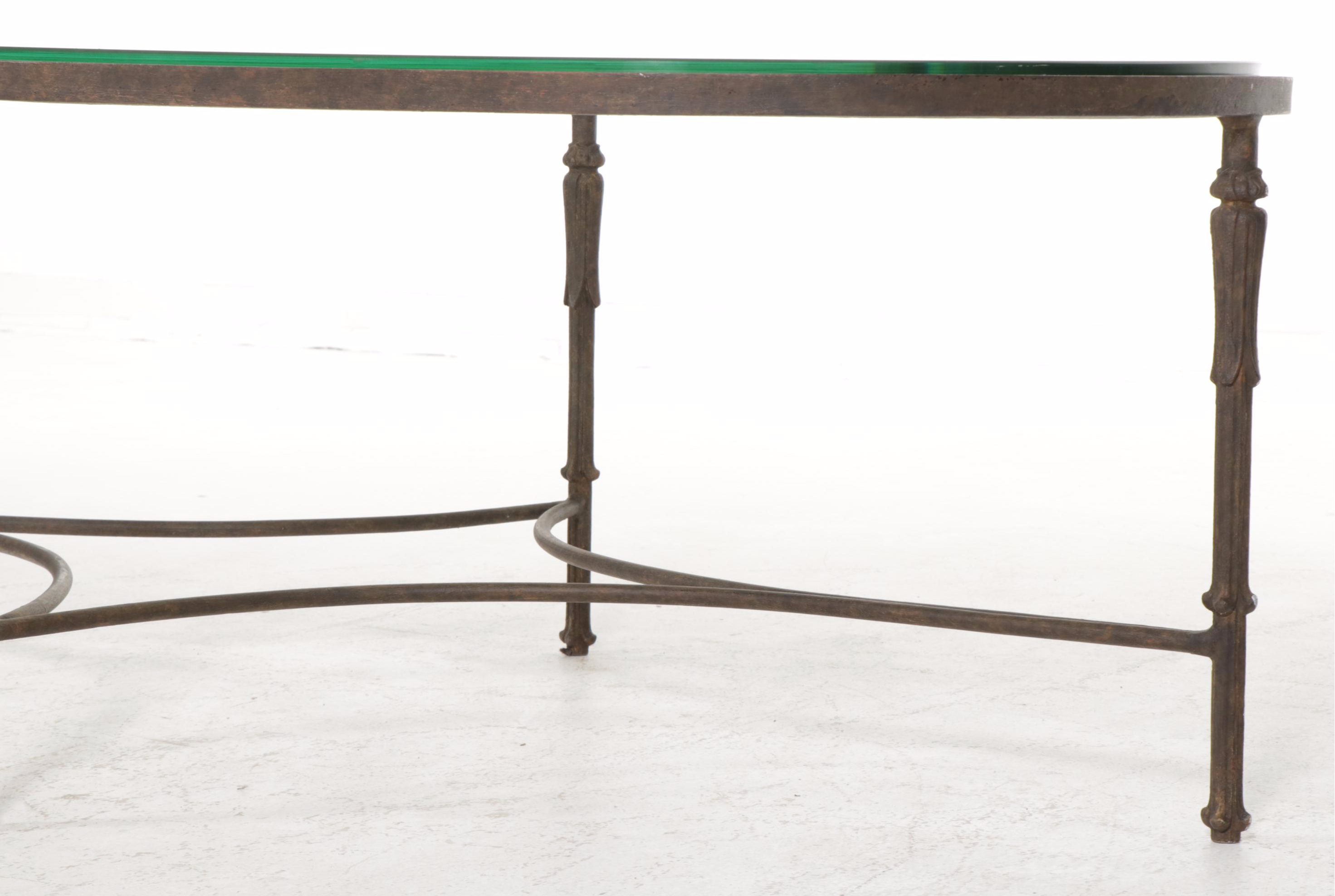 Contemporary Metal Glass Top Oval Coffee Table