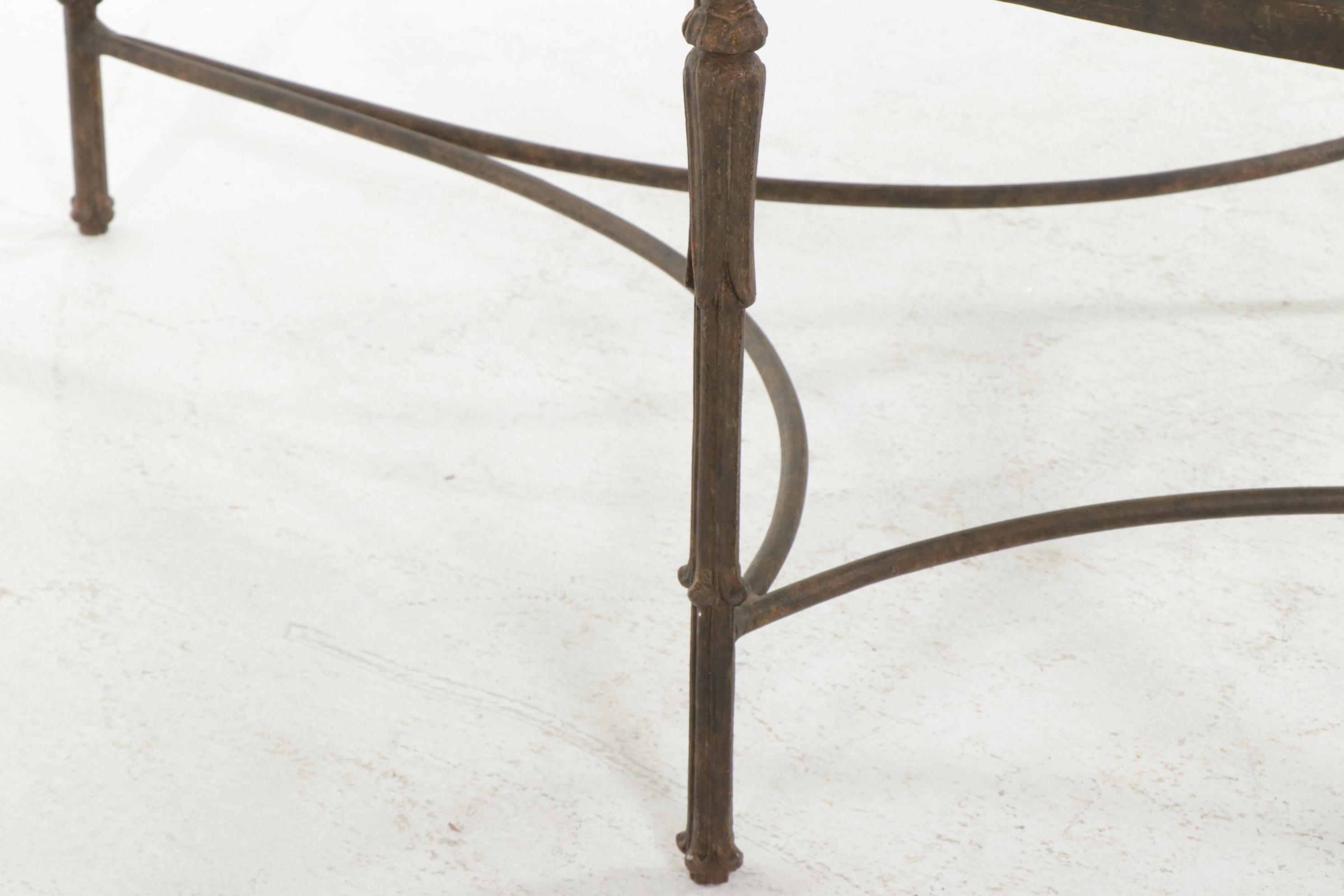 Contemporary Metal Glass Top Oval Coffee Table