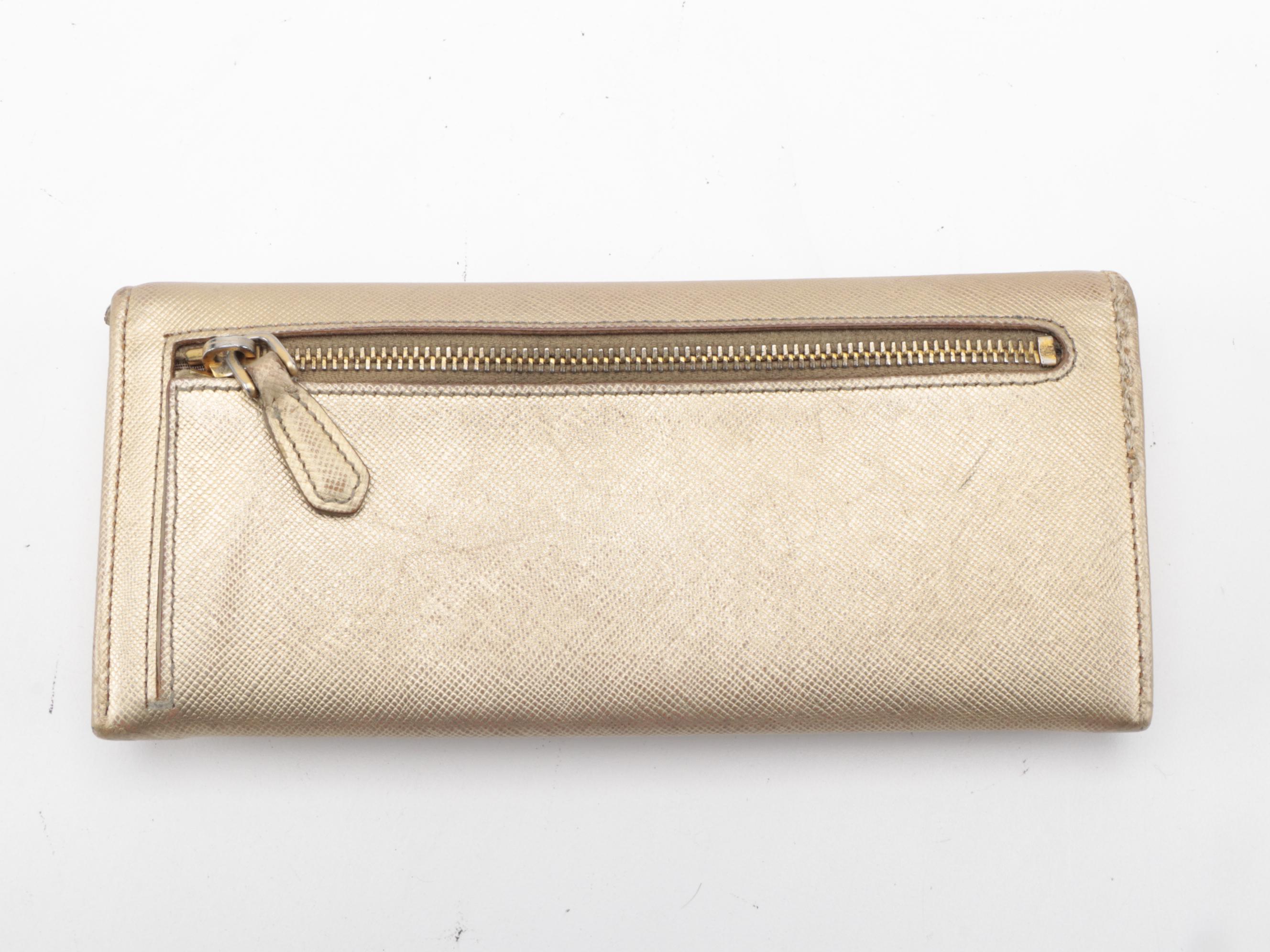 Modified Prada Metallic Gold Saffiano Leather Long Wallet with Box