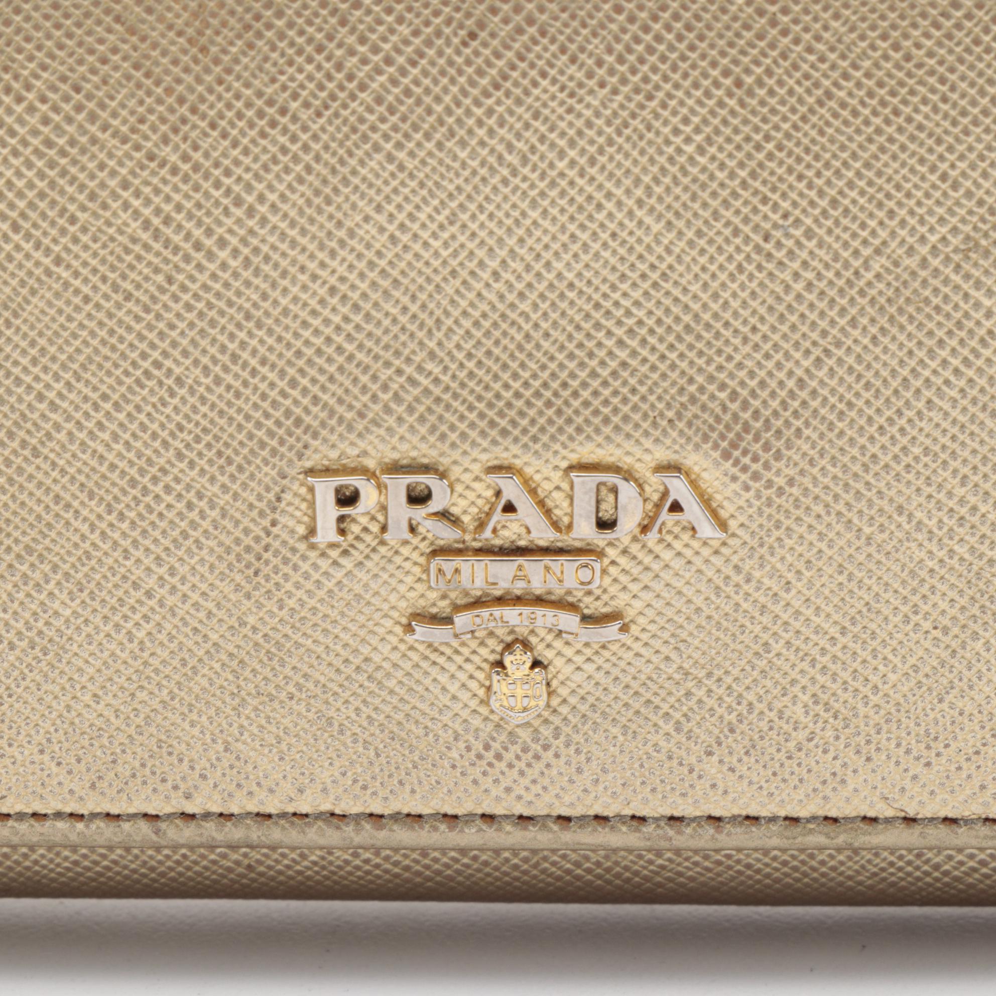 Modified Prada Metallic Gold Saffiano Leather Long Wallet with Box