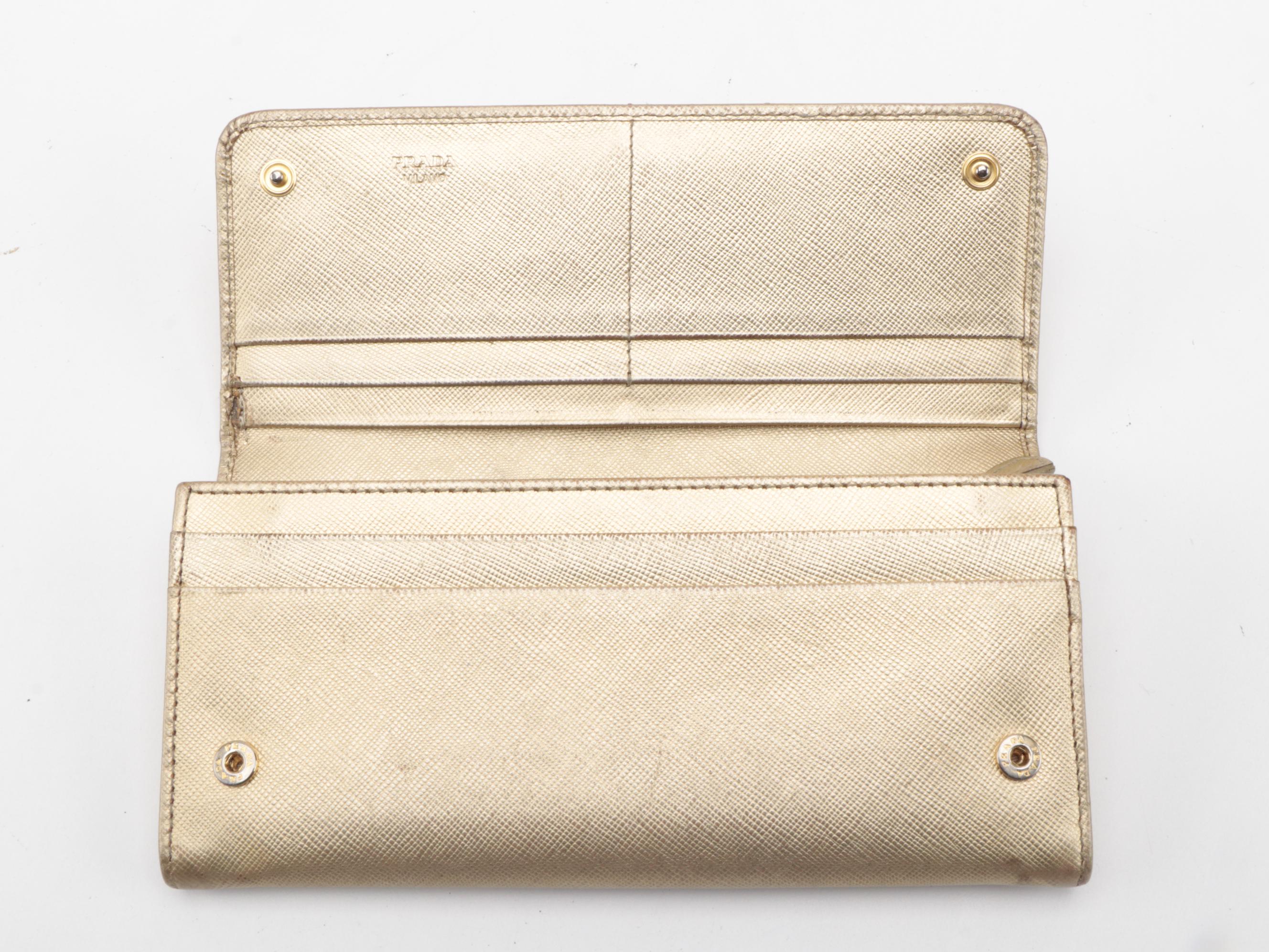 Modified Prada Metallic Gold Saffiano Leather Long Wallet with Box