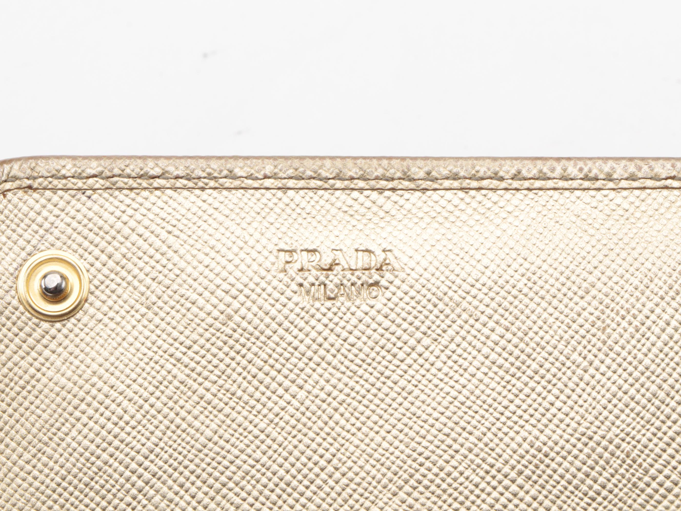 Modified Prada Metallic Gold Saffiano Leather Long Wallet with Box