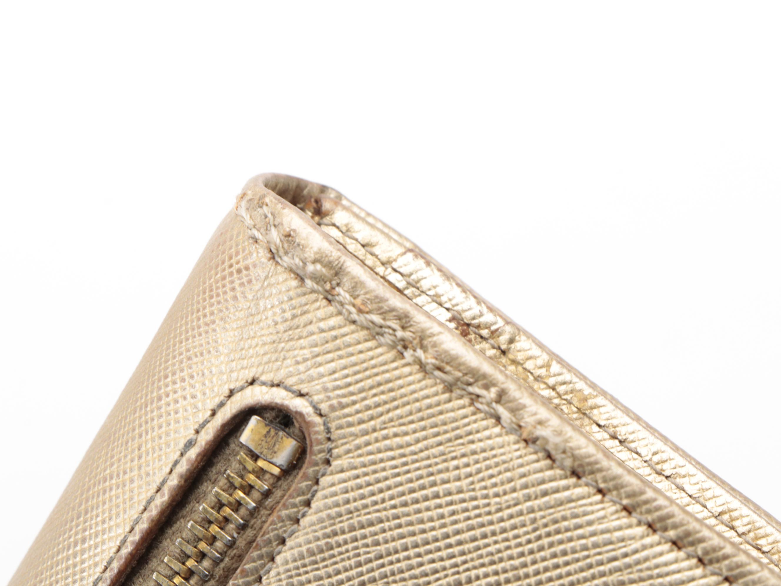 Modified Prada Metallic Gold Saffiano Leather Long Wallet with Box