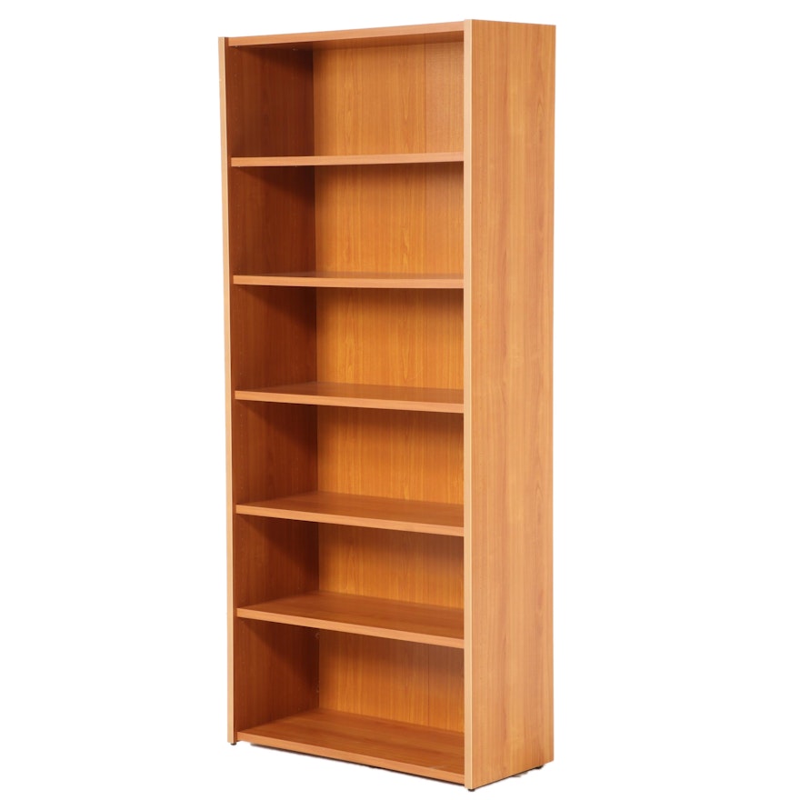 Teak Laminate Six-Shelf Bookcase