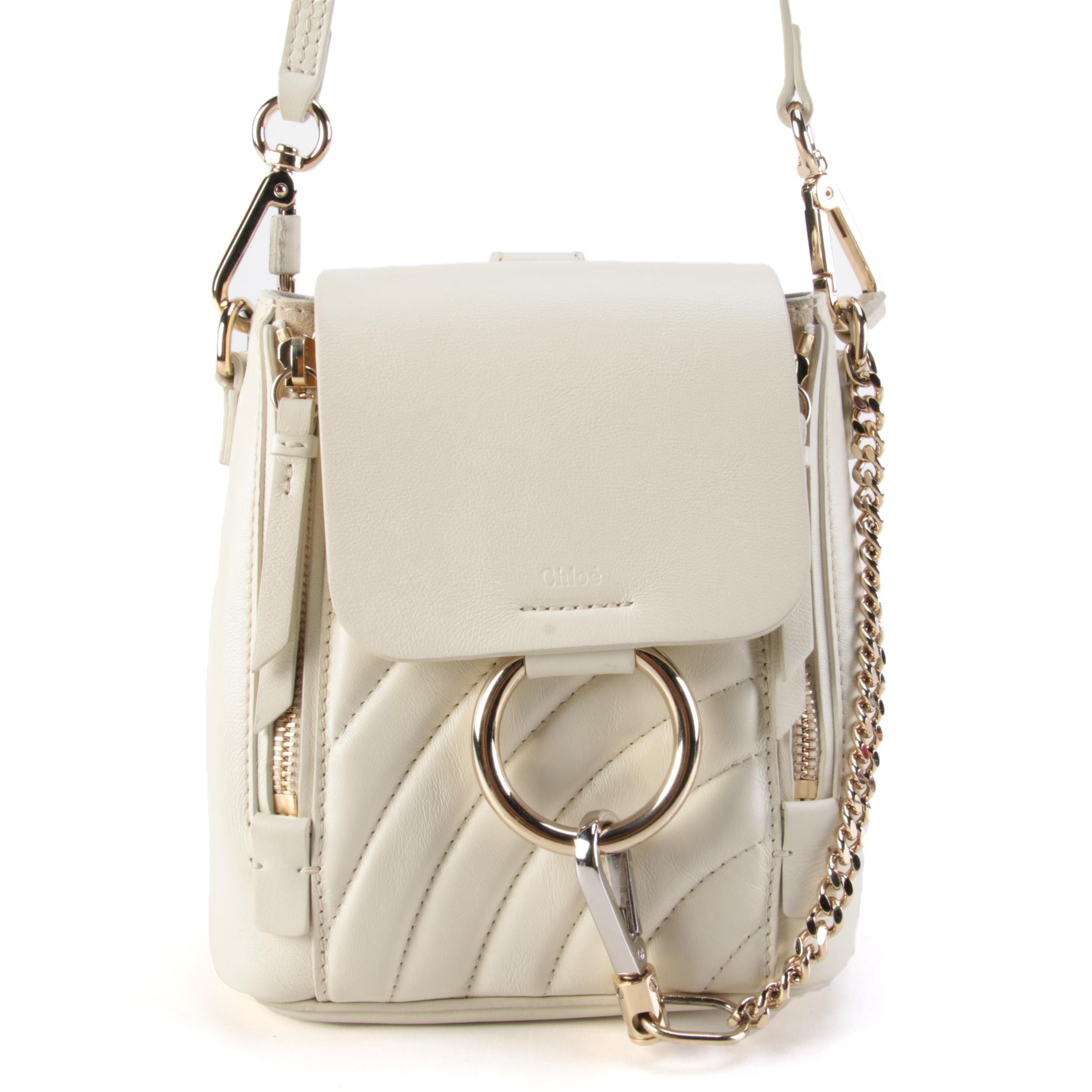 Chloé Faye Mini Backpack Purse in Off-White Quilted Leather