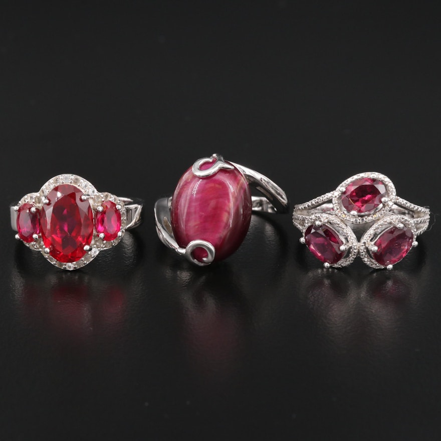 Sterling Ring Selection Featuring Garnet, Ruby, White Sapphire and Tiger's Eye