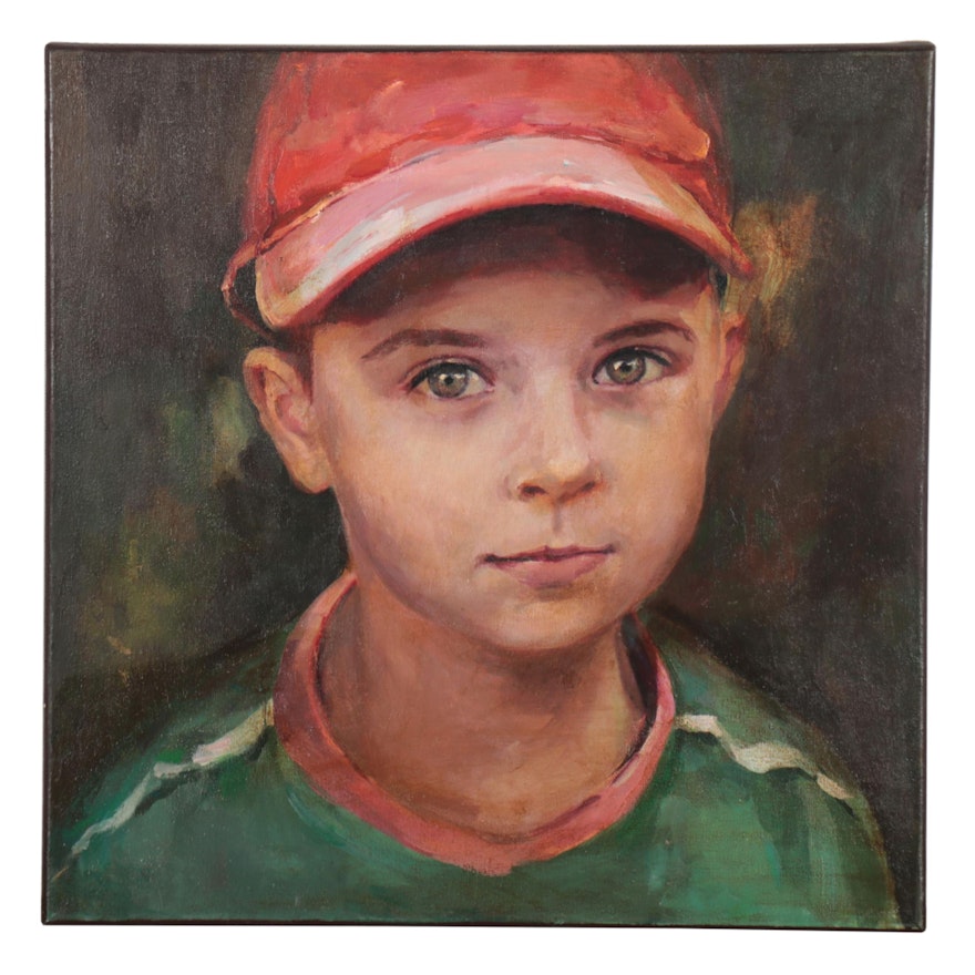 Adam Deda Realist Portrait Oil Painting "Boy in a Red Cap," 2001