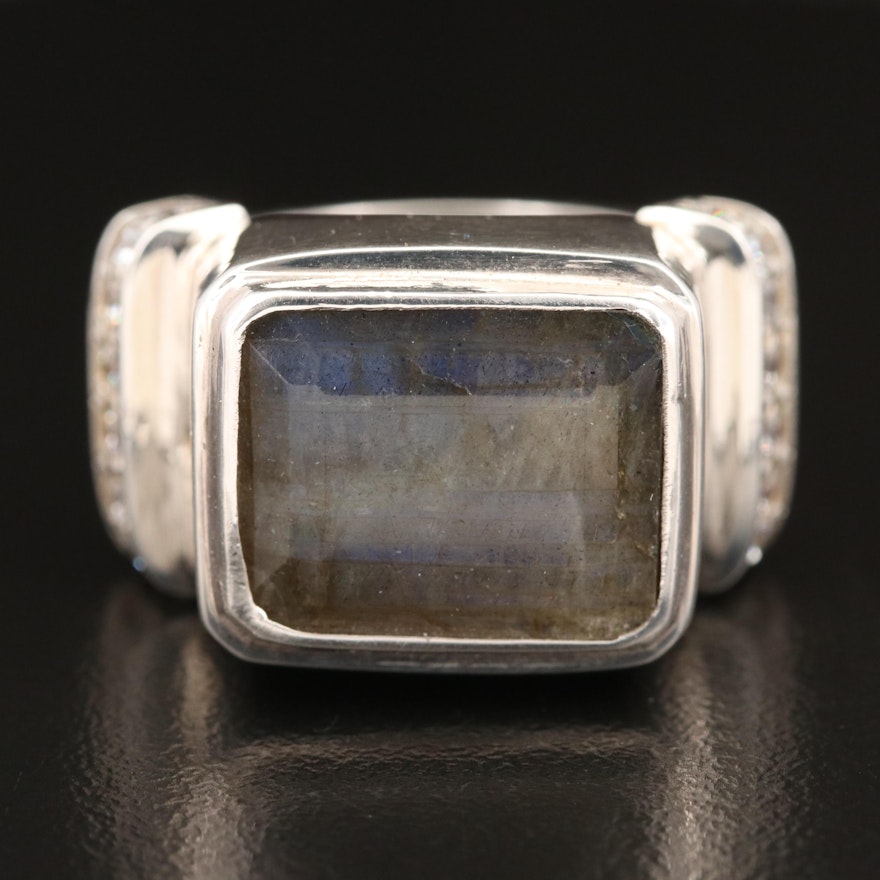 Laurent Léger 950 Silver Labradorite and Cubic Zirconia Ring